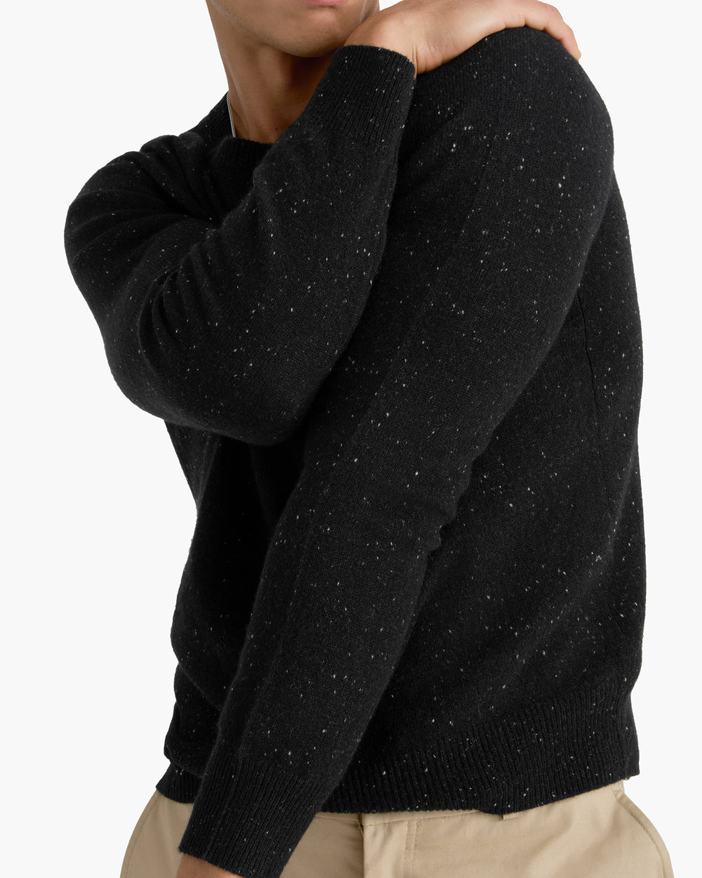 Donegal Cashmere Seamed Crew Neck Sweater - Black