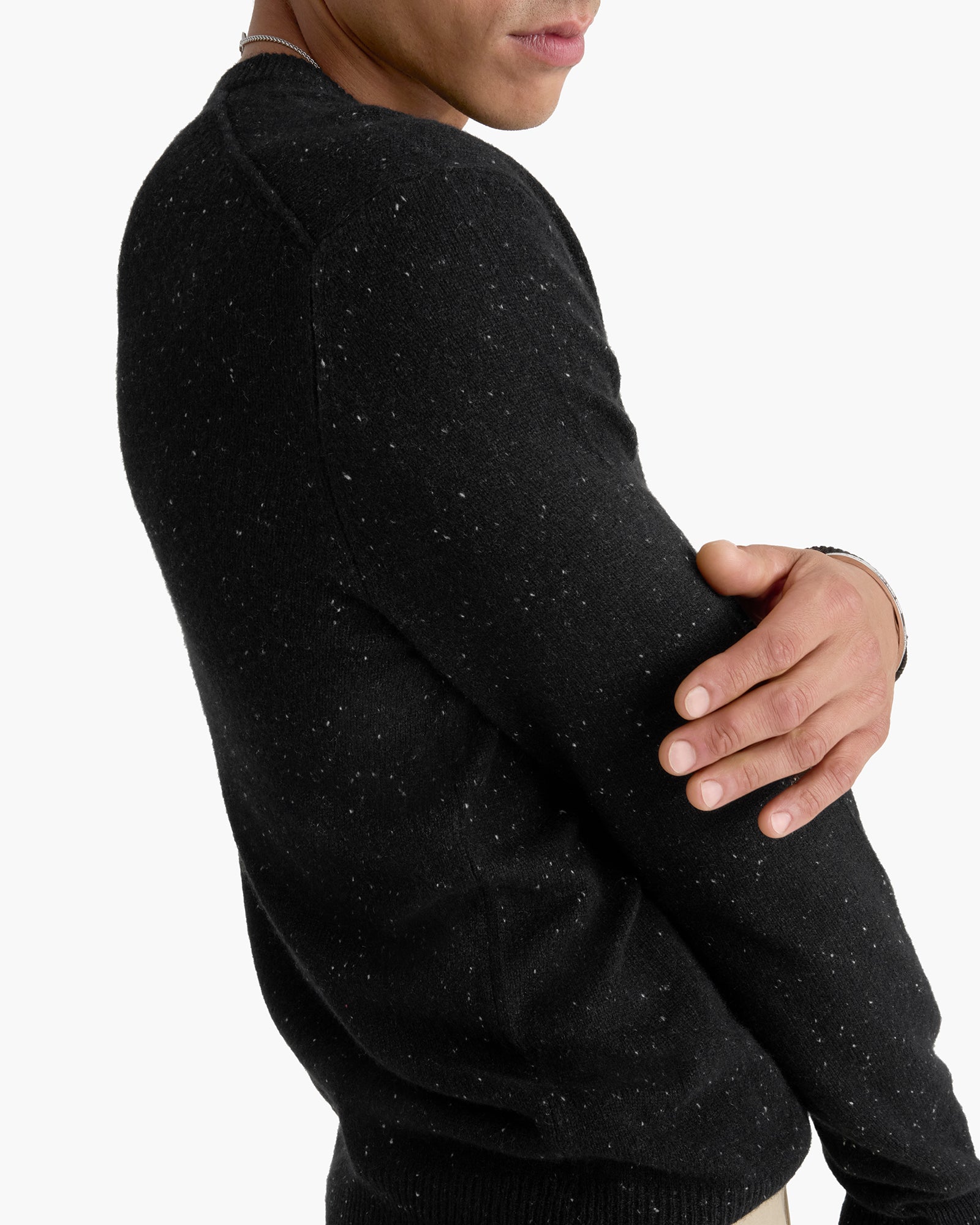 Donegal Cashmere Seamed Crew Neck Sweater - Black