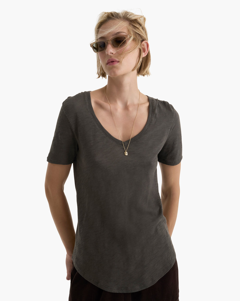 Slub Jersey Chroma Wash V-Neck Tee - Coal