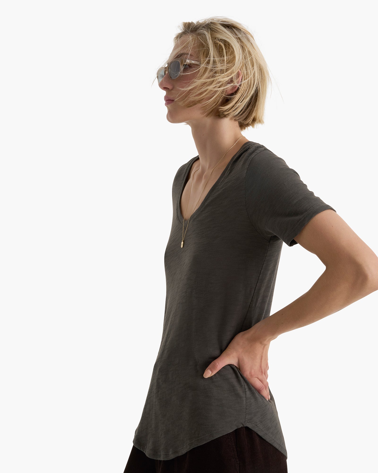 Slub Jersey Chroma Wash V-Neck Tee - Coal