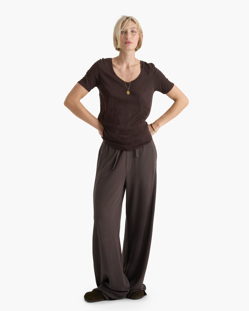 Slub Jersey Classic V-Neck Tee - Dark Chocolate
