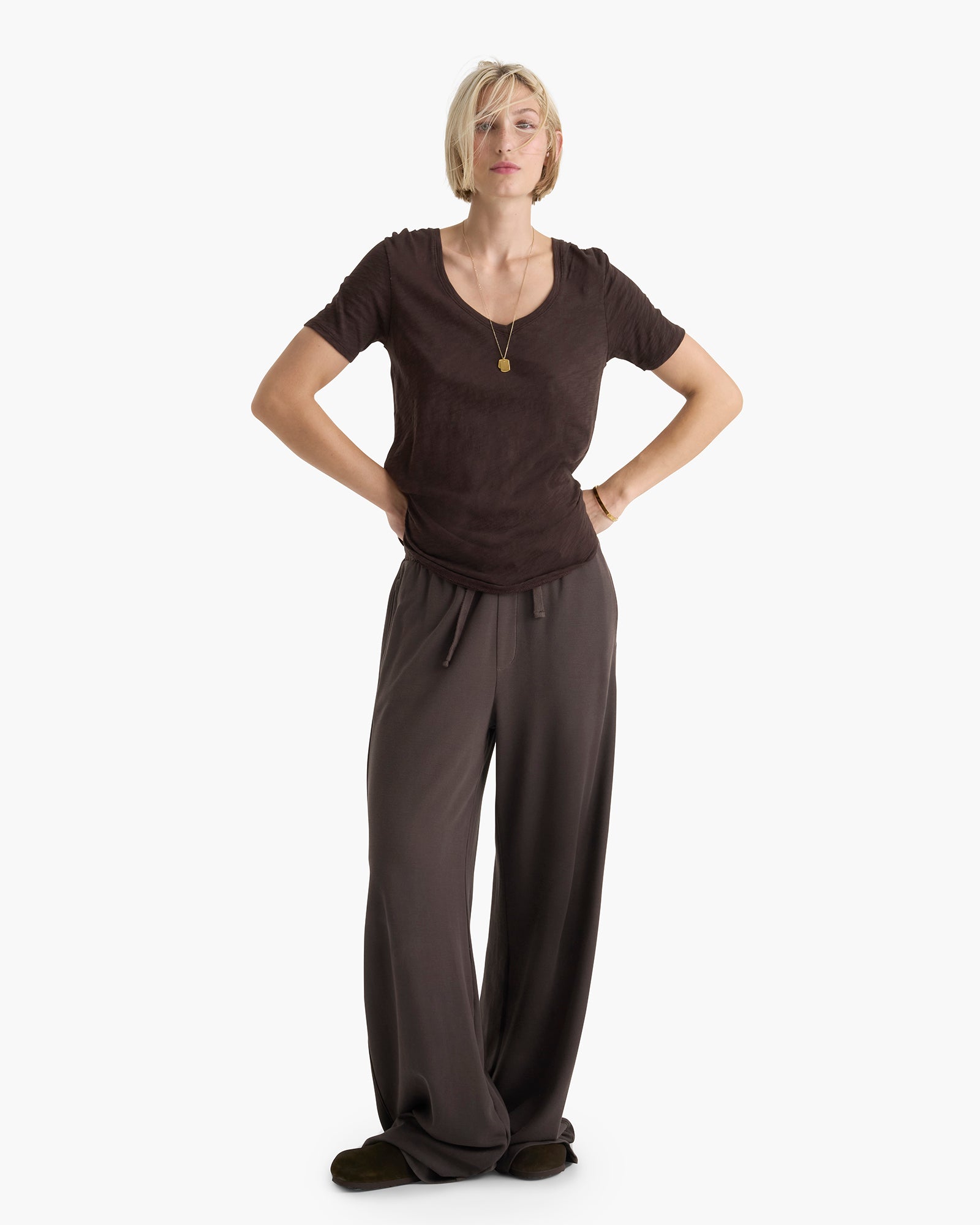 Slub Jersey Classic V-Neck Tee - Dark Chocolate