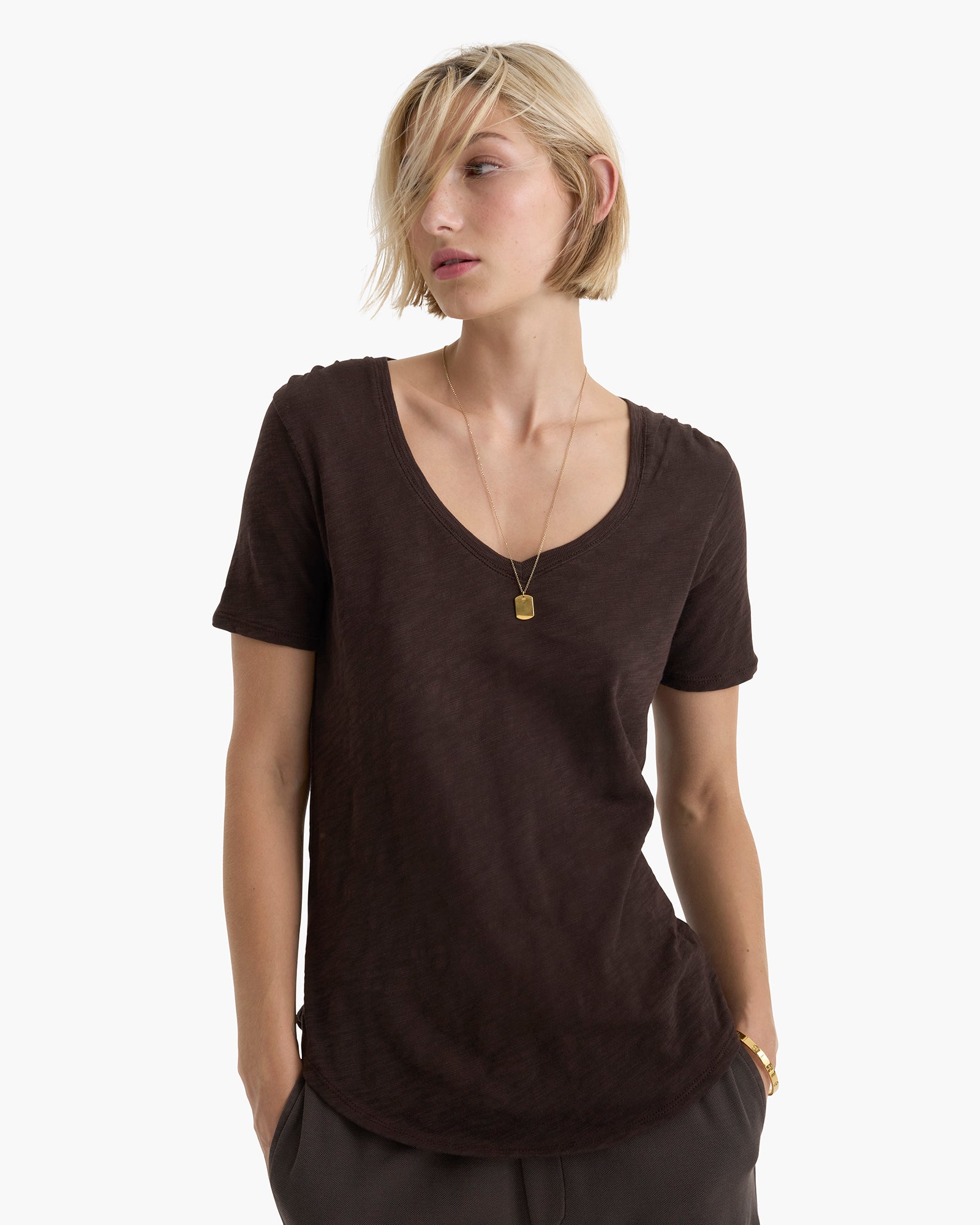 Slub Jersey Classic V-Neck Tee - Dark Chocolate