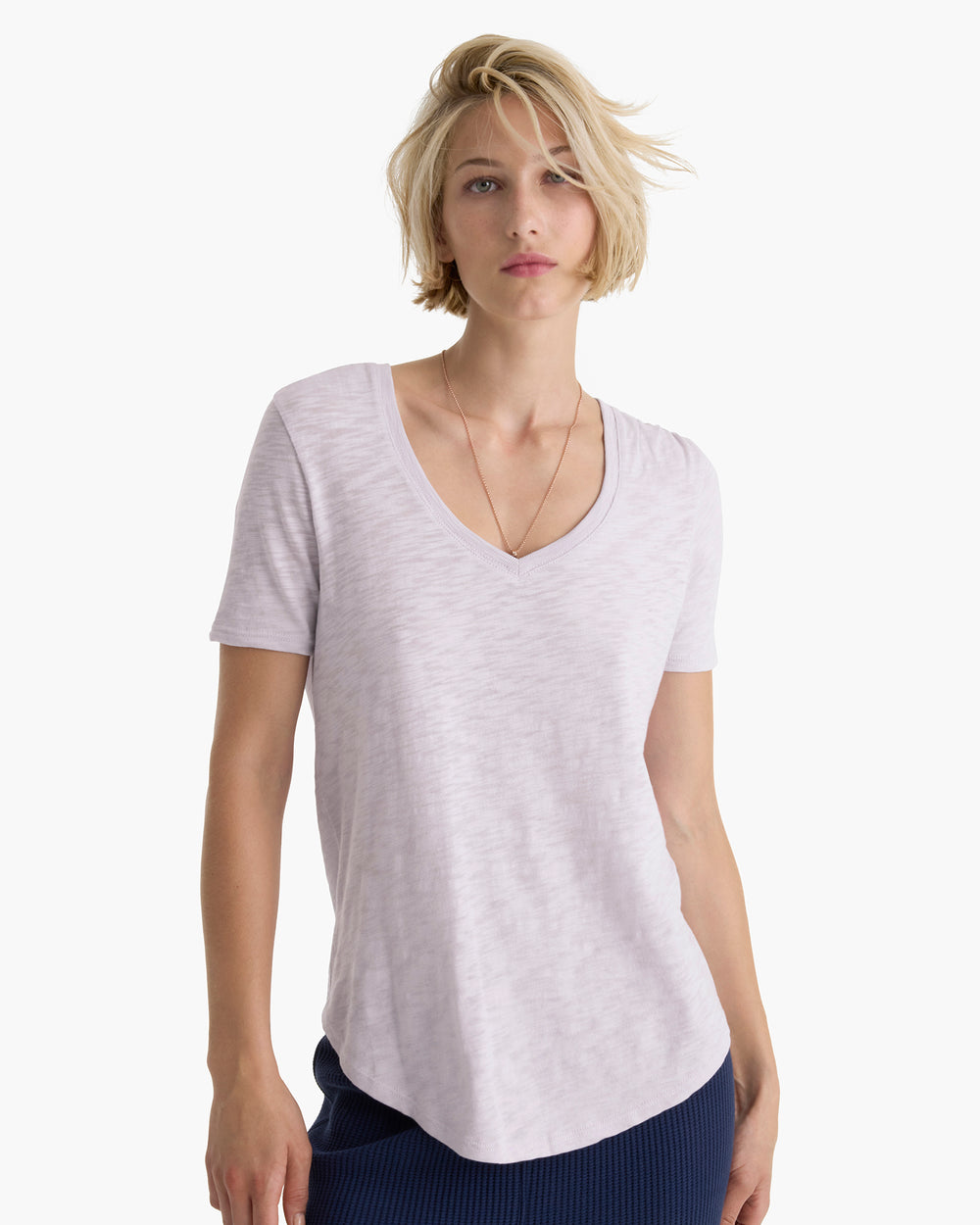 Slub Jersey Classic V-Neck Tee - Faded Lavender