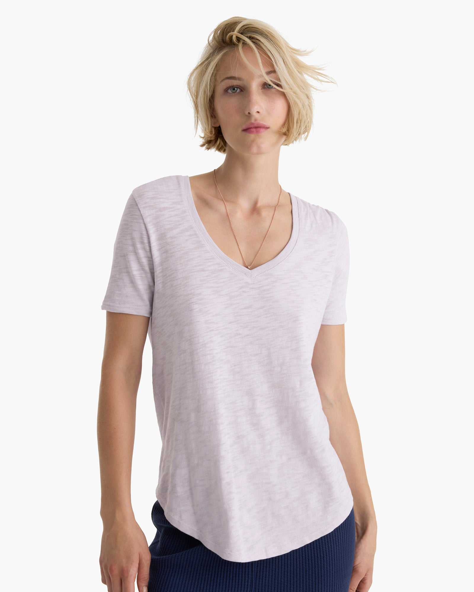 Slub Jersey Classic V-Neck Tee - Faded Lavender