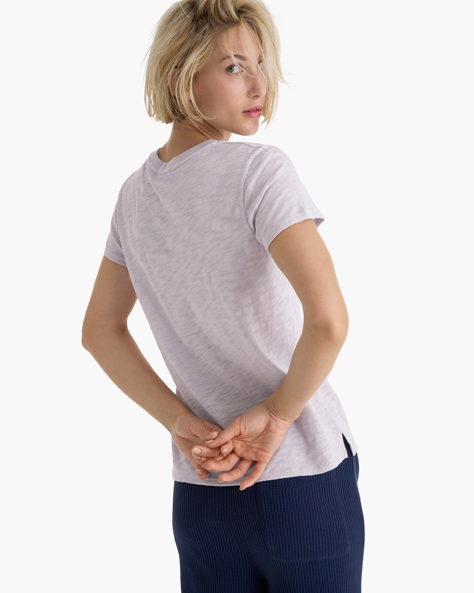 Slub Jersey Schoolboy Crew Neck Tee - Faded Lavender