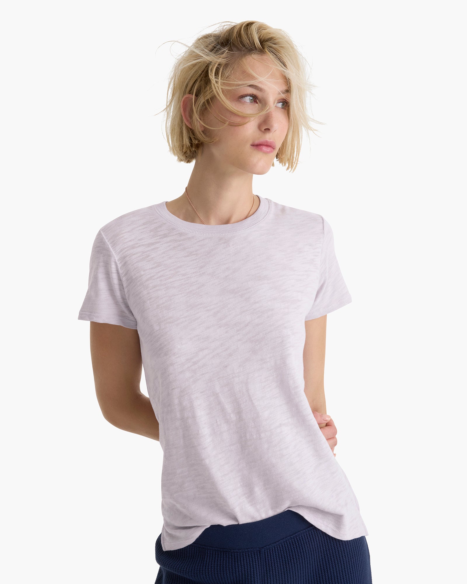 Slub Jersey Schoolboy Crew Neck Tee - Faded Lavender