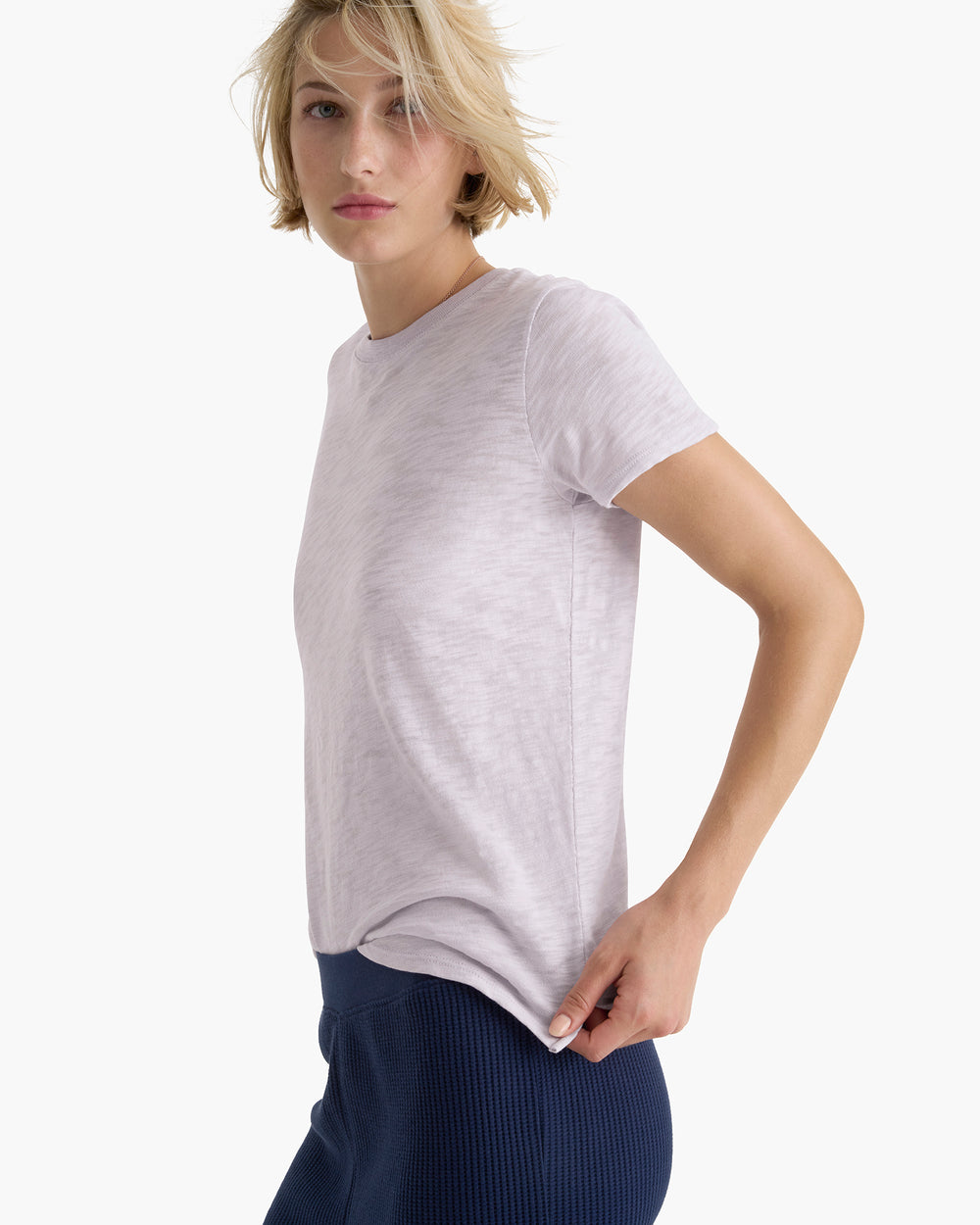 Slub Jersey Schoolboy Crew Neck Tee - Faded Lavender
