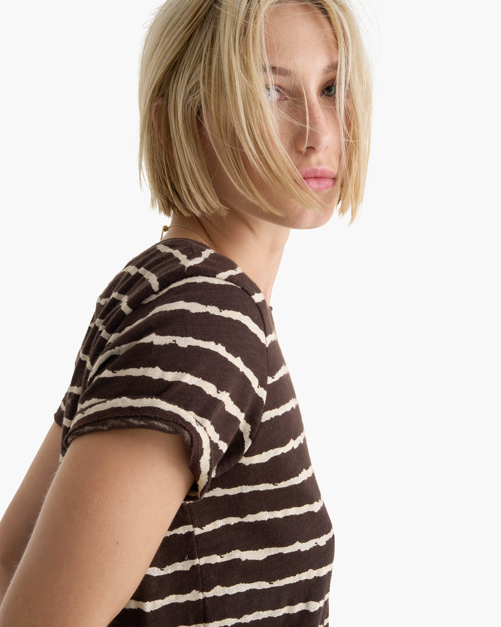 Slub Jersey Schoolboy Crew Neck Tee - Dark Chocolate Chalk