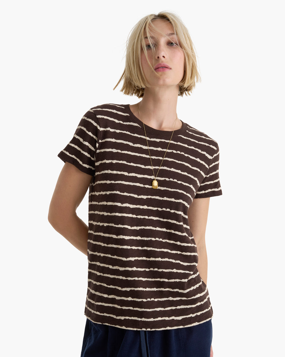 Slub Jersey Schoolboy Crew Neck Tee - Dark Chocolate Chalk