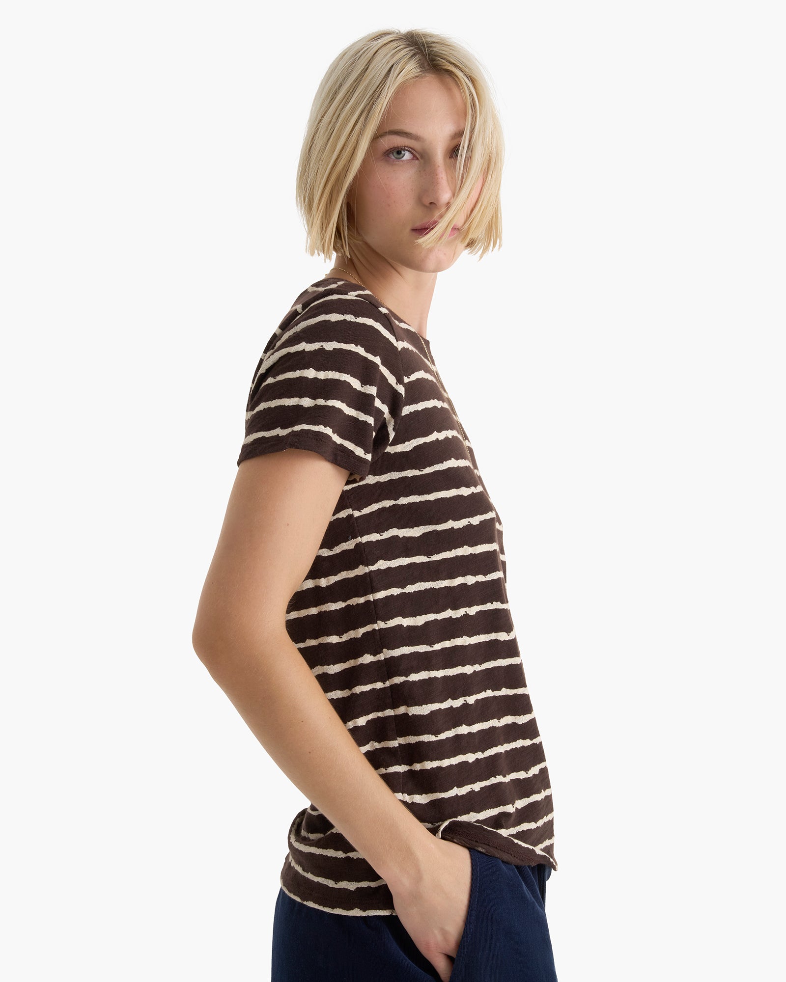 Slub Jersey Schoolboy Crew Neck Tee - Dark Chocolate Chalk