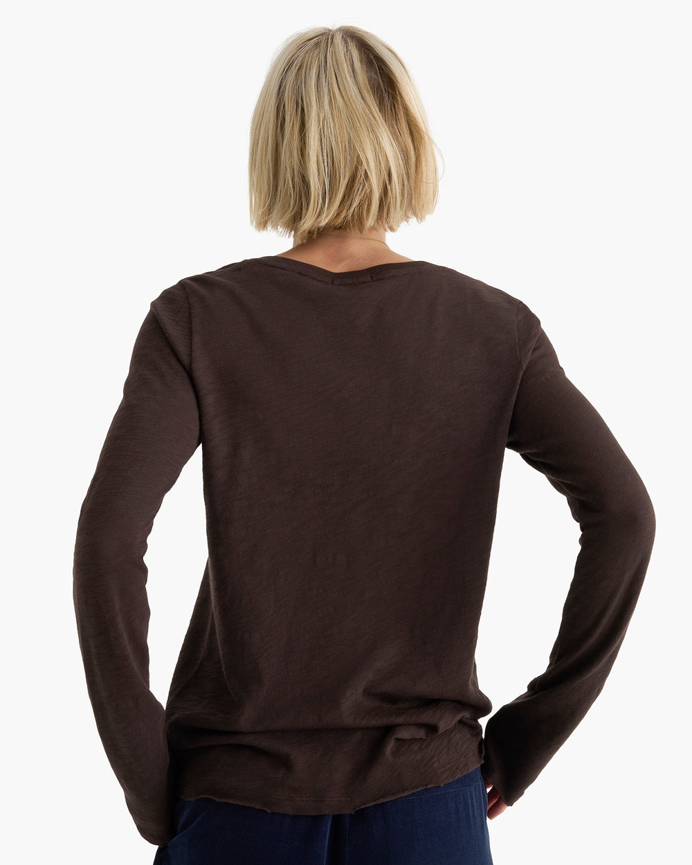 Slub Jersey Destroyed Wash Henley - Dark Chocolate