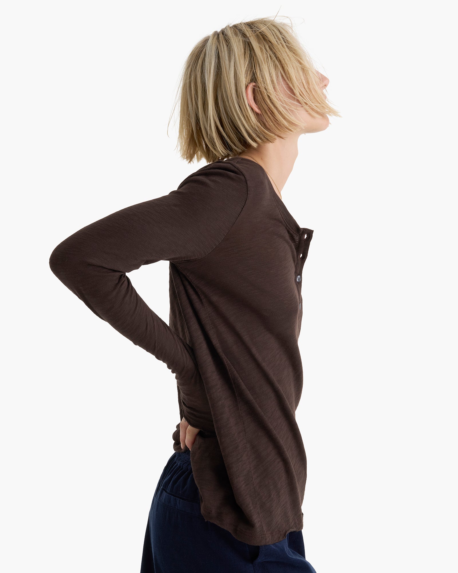 Slub Jersey Destroyed Wash Henley - Dark Chocolate
