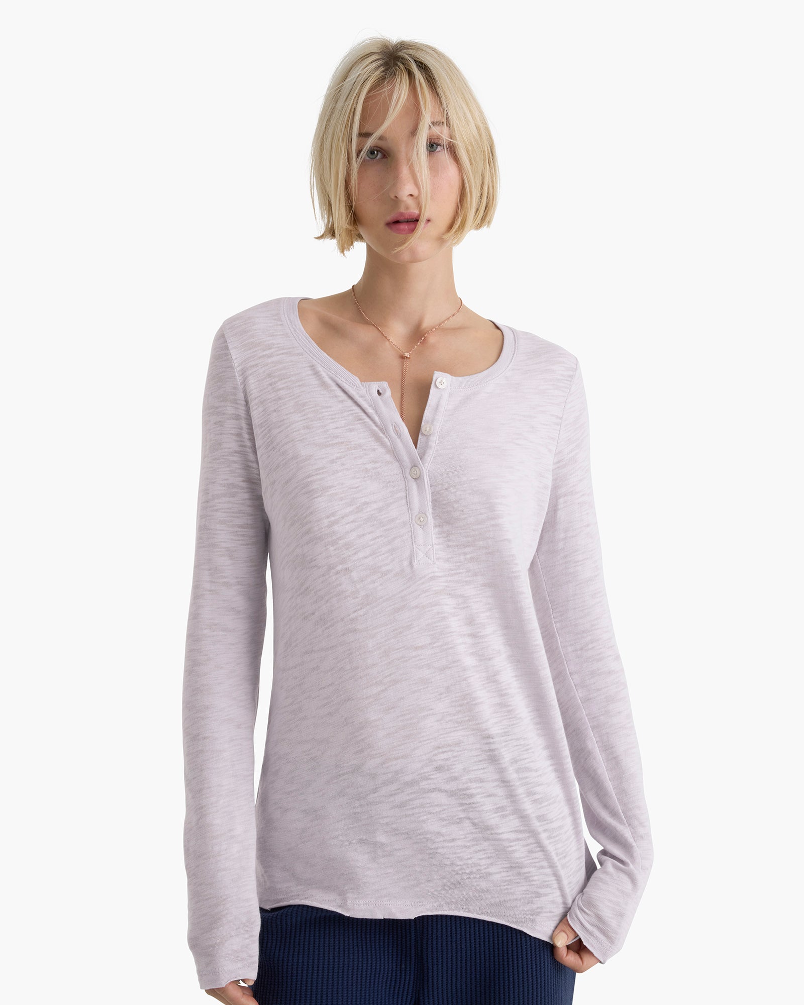 Slub Jersey Destroyed Wash Henley - Faded Lavender