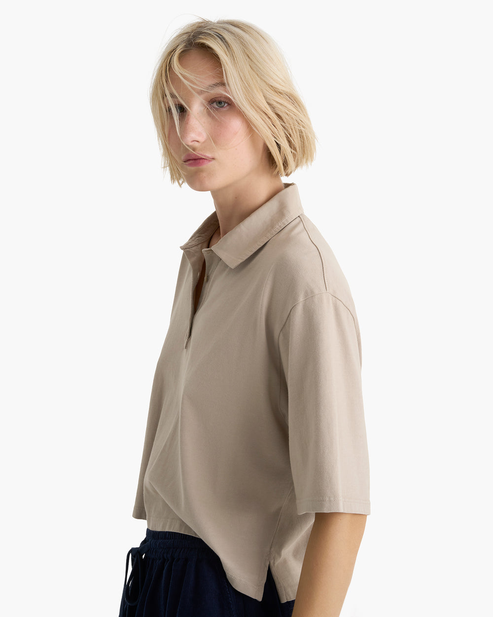 Heavyweight Jersey Mixed Media Short Sleeve Polo - French Oak