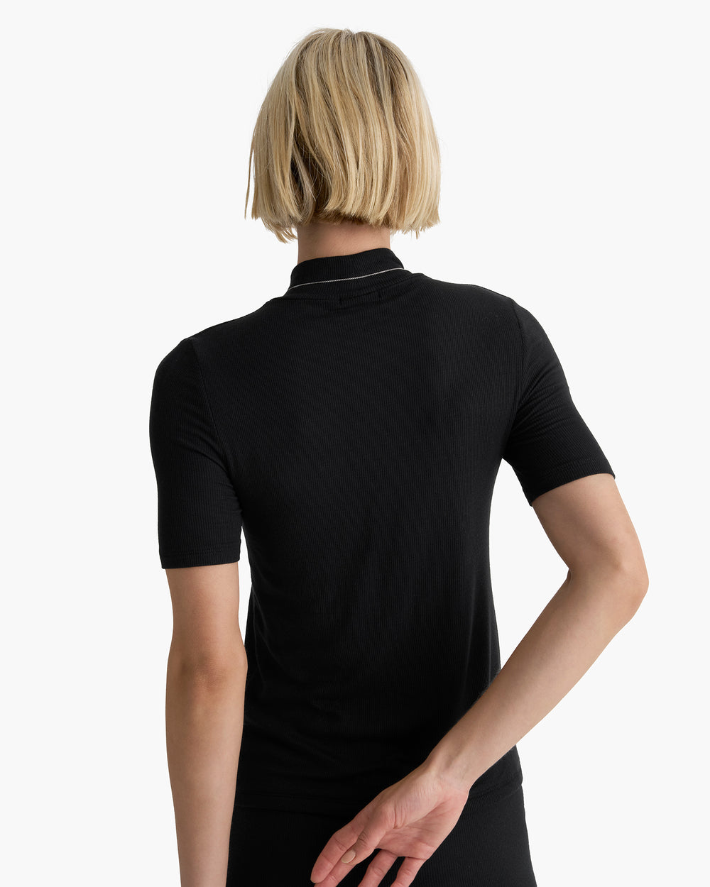 Modal Rib Short Sleeve Mock Neck Tee - Black