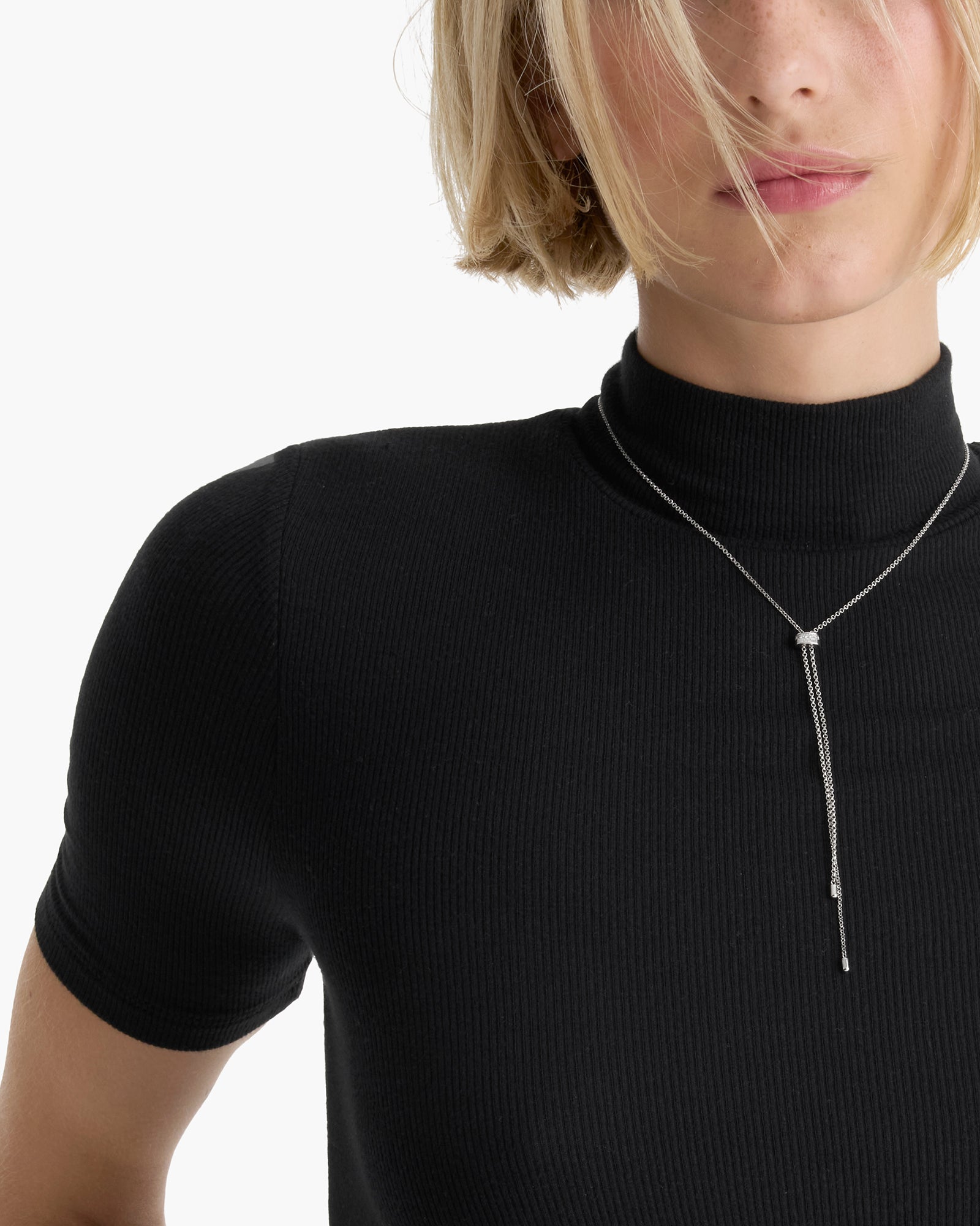 Modal Rib Short Sleeve Mock Neck Tee - Black