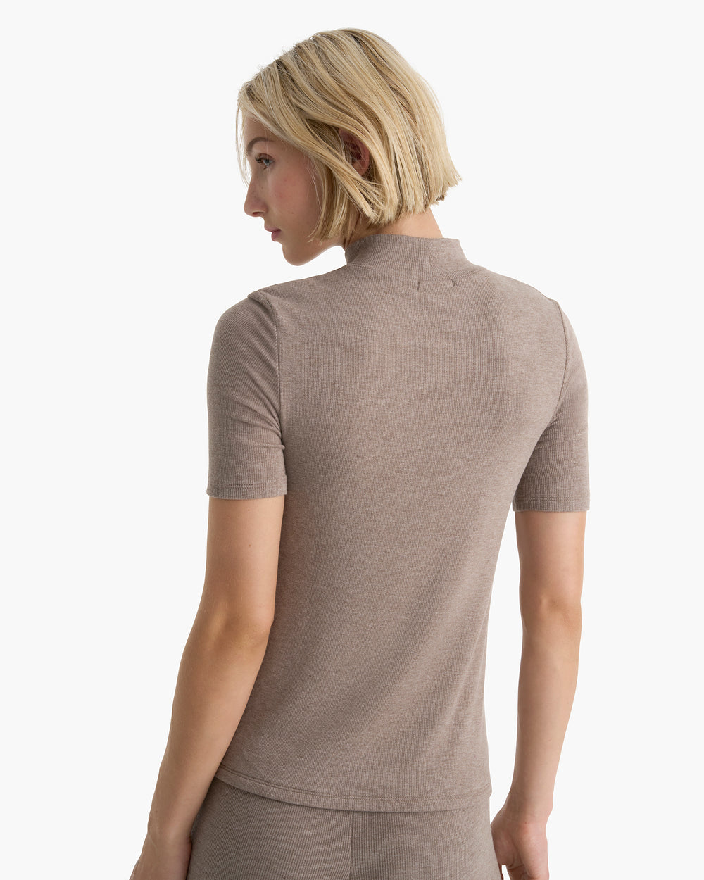 Modal Rib Short Sleeve Mock Neck Tee -  Faded Mocha