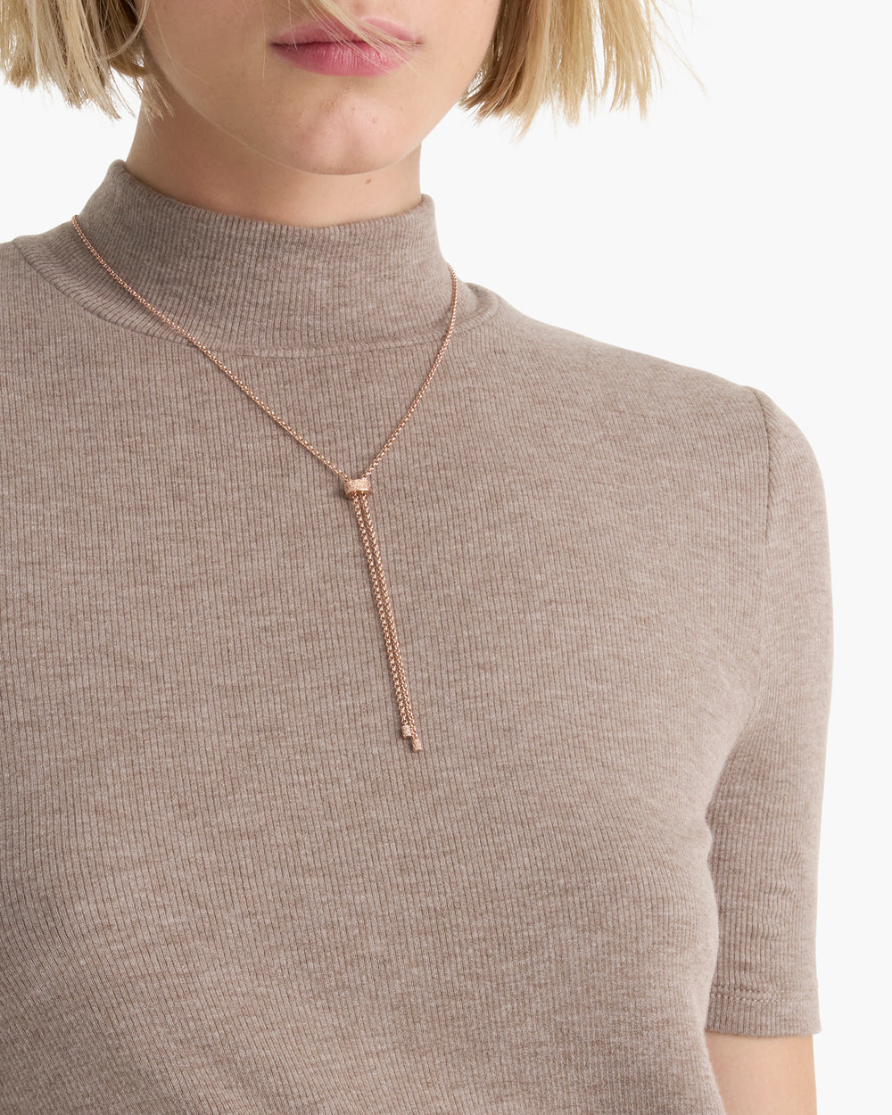 Modal Rib Short Sleeve Mock Neck Tee -  Faded Mocha