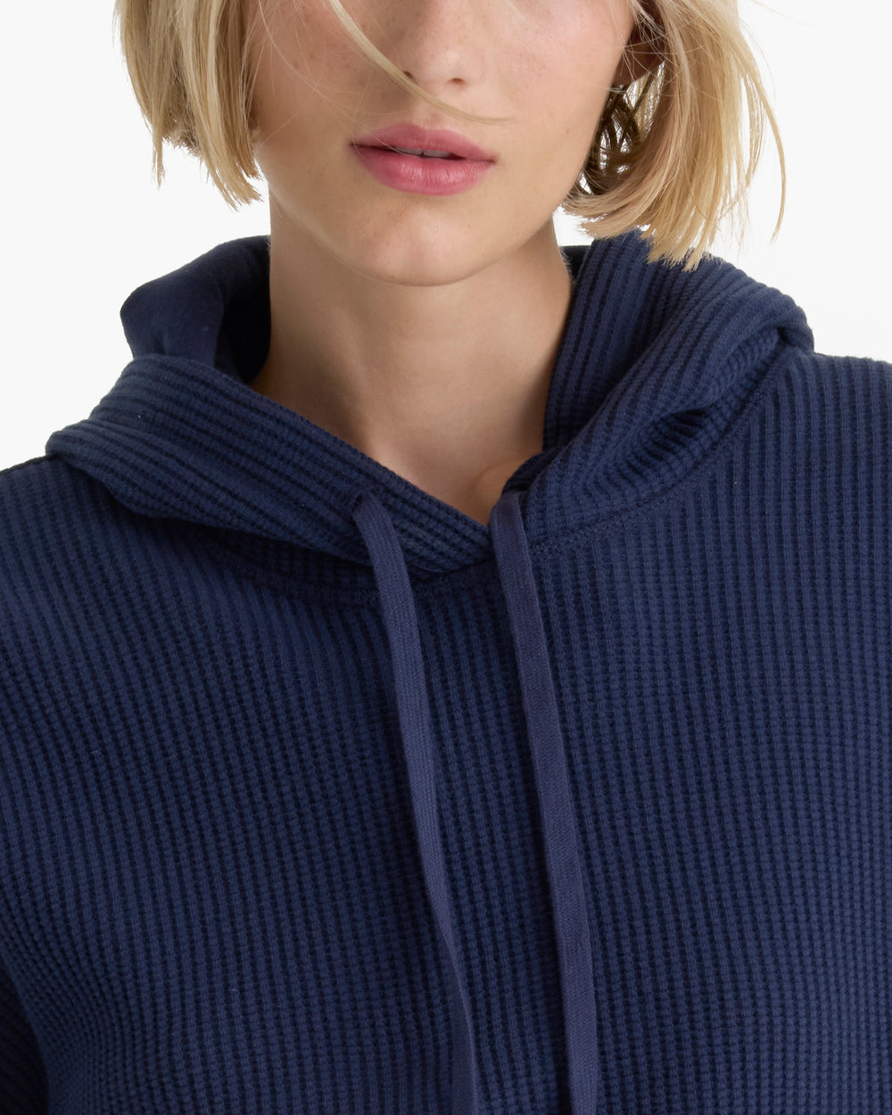 Cotton Waffle Pull Over Hoodie - Midnight