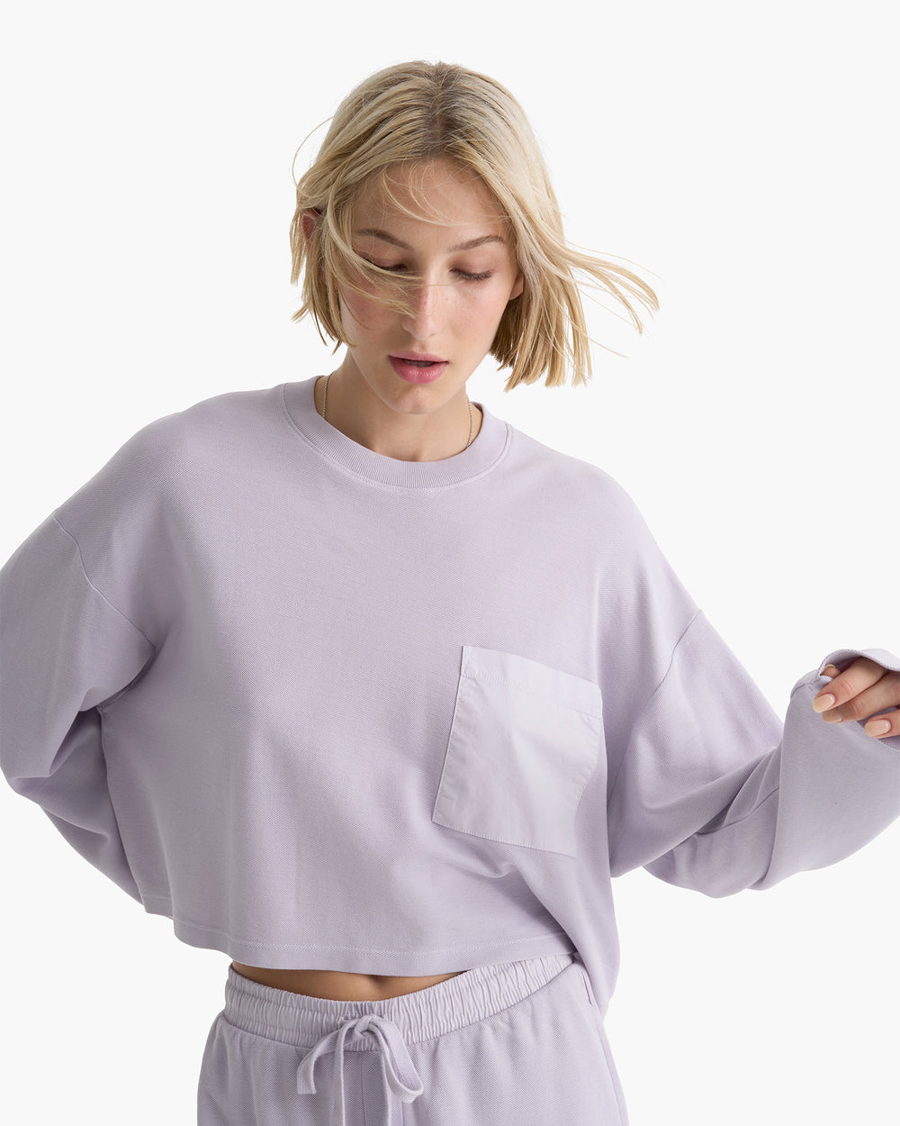 Mixed Media Pima Cotton Pique Pocket Tee - Faded Lavender