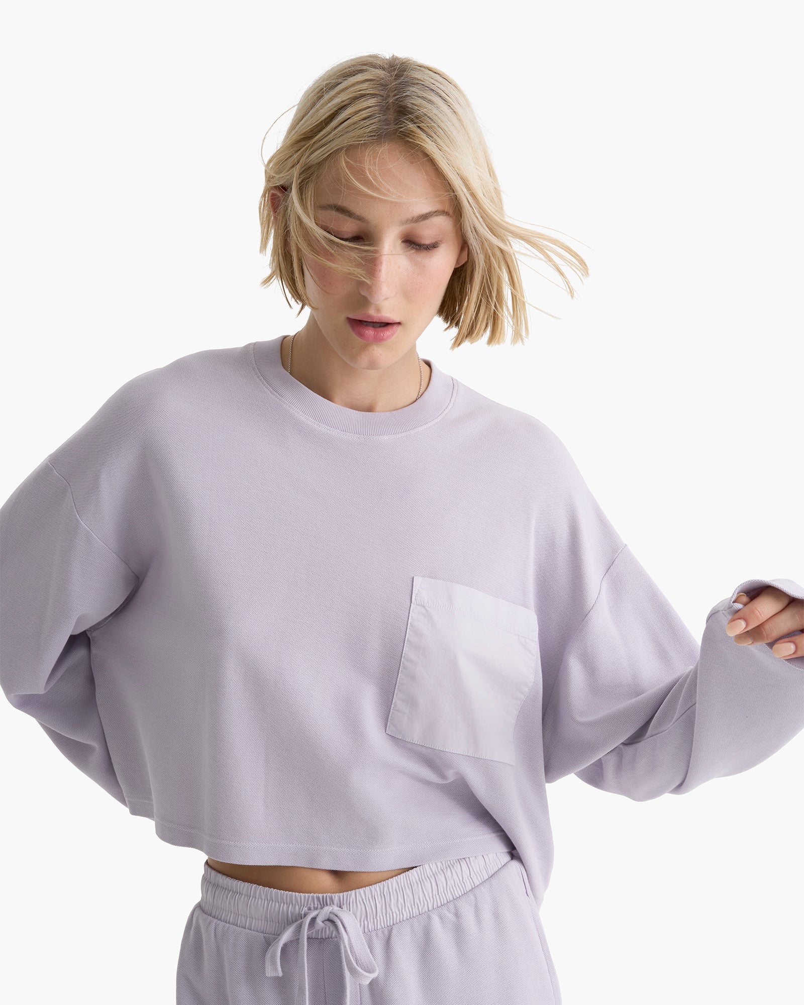 Mixed Media Pima Cotton Pique Pocket Tee - Faded Lavender