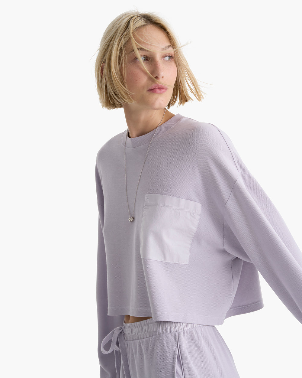 Mixed Media Pima Cotton Pique Pocket Tee - Faded Lavender