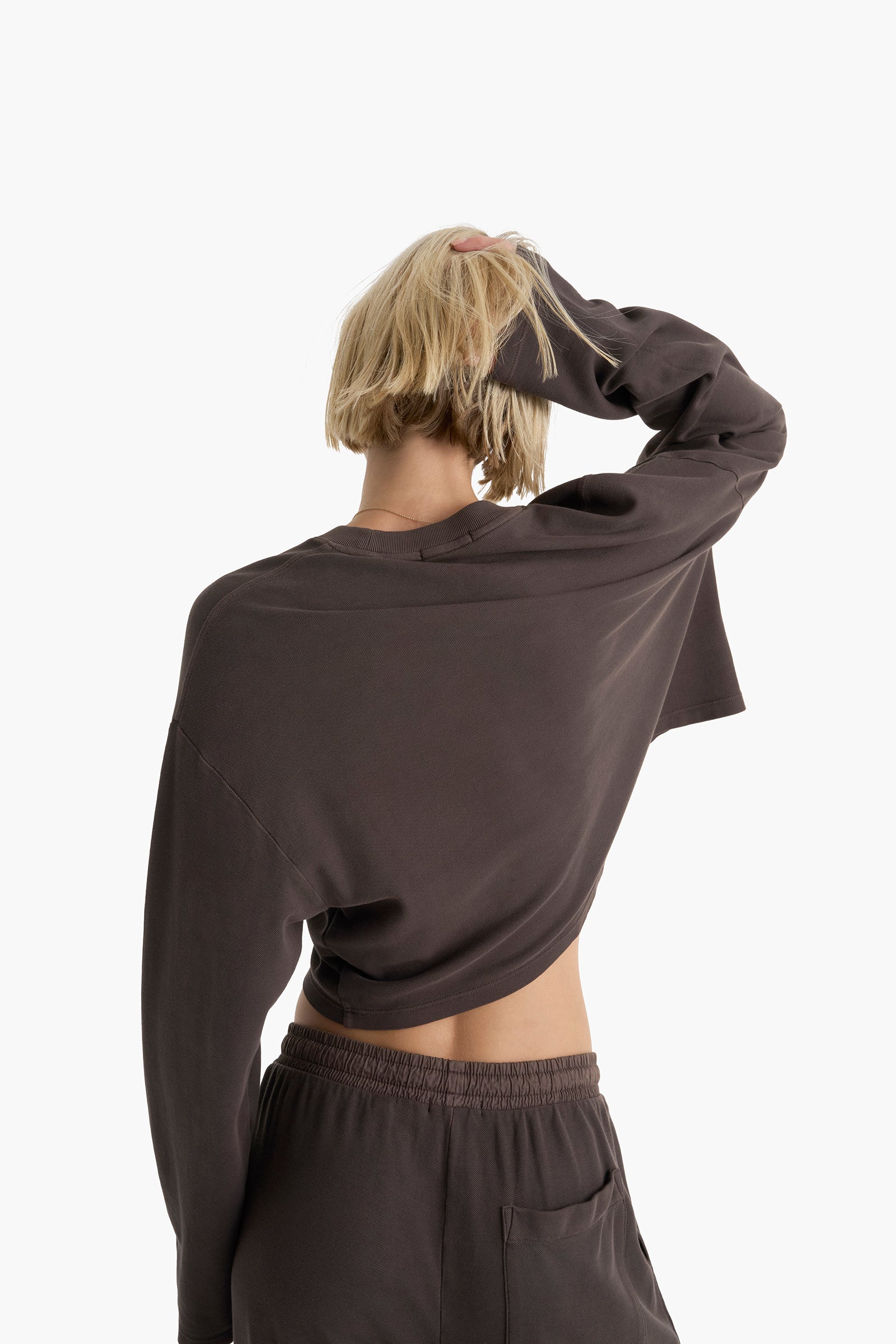 Mixed Media Pima Cotton Pique Pocket Tee - Dark Chocolate