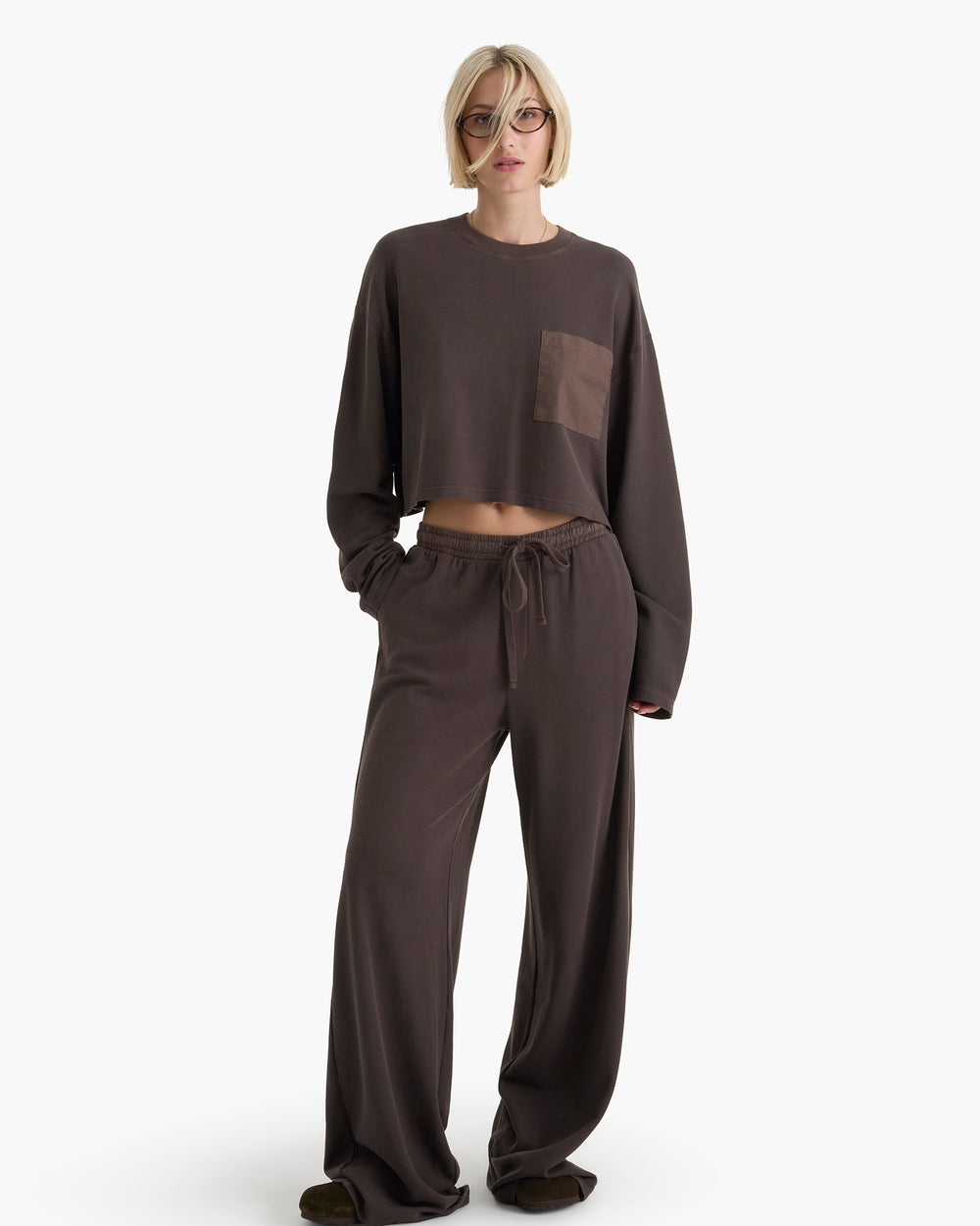 Mixed Media Pima Cotton Pique Pocket Tee - Dark Chocolate