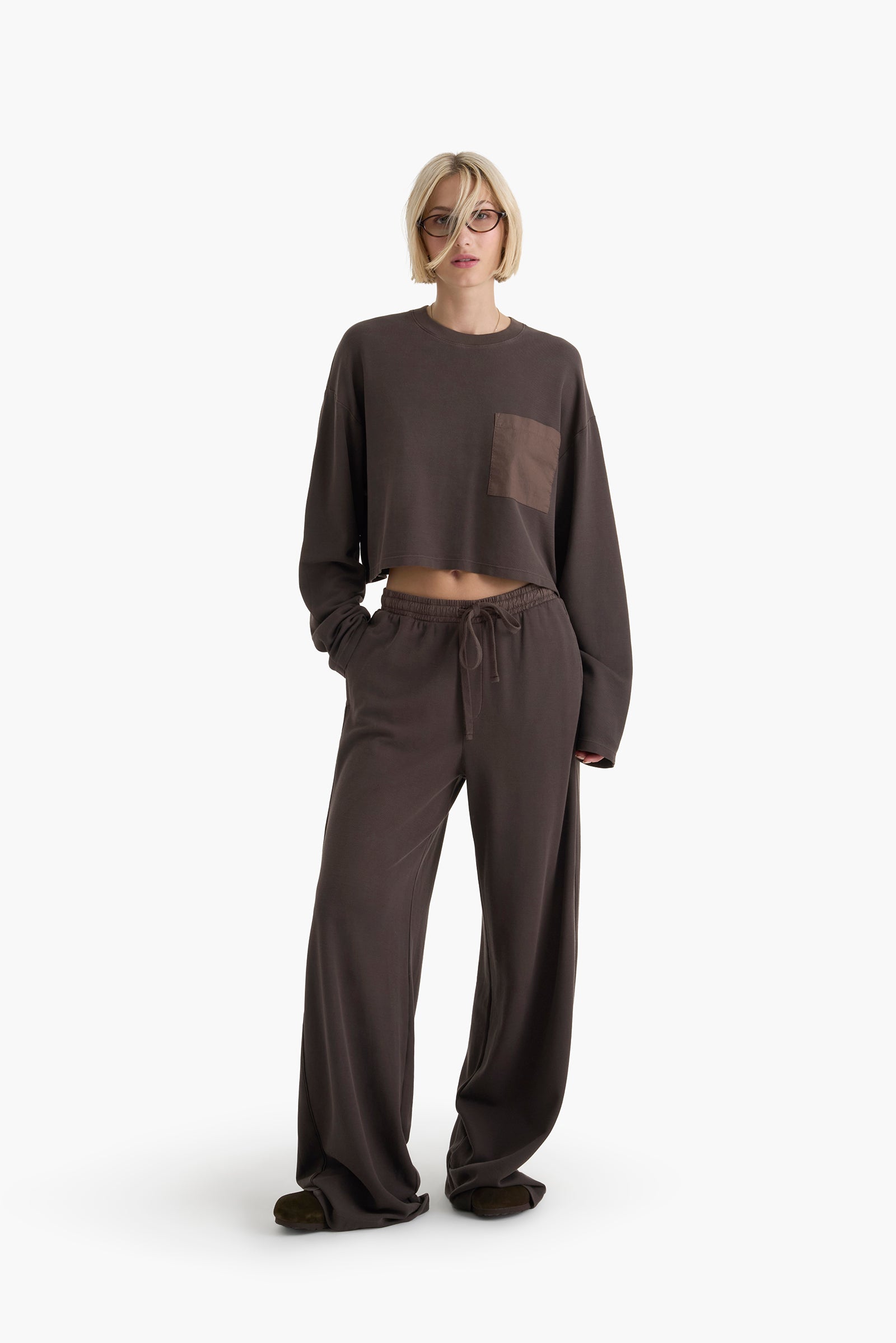 Mixed Media Pima Cotton Pique Pocket Tee - Dark Chocolate