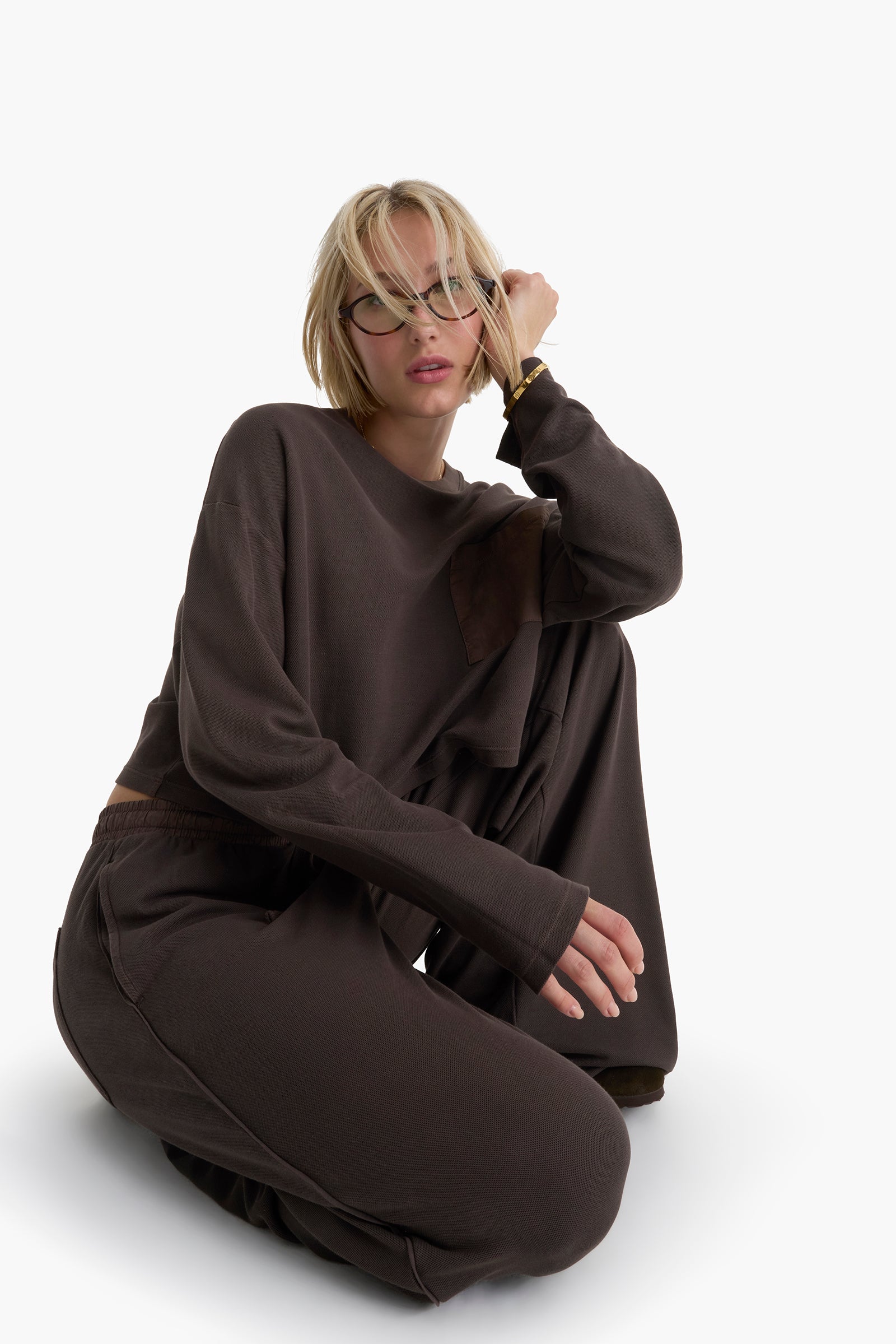 Mixed Media Pima Cotton Pique Pocket Tee - Dark Chocolate