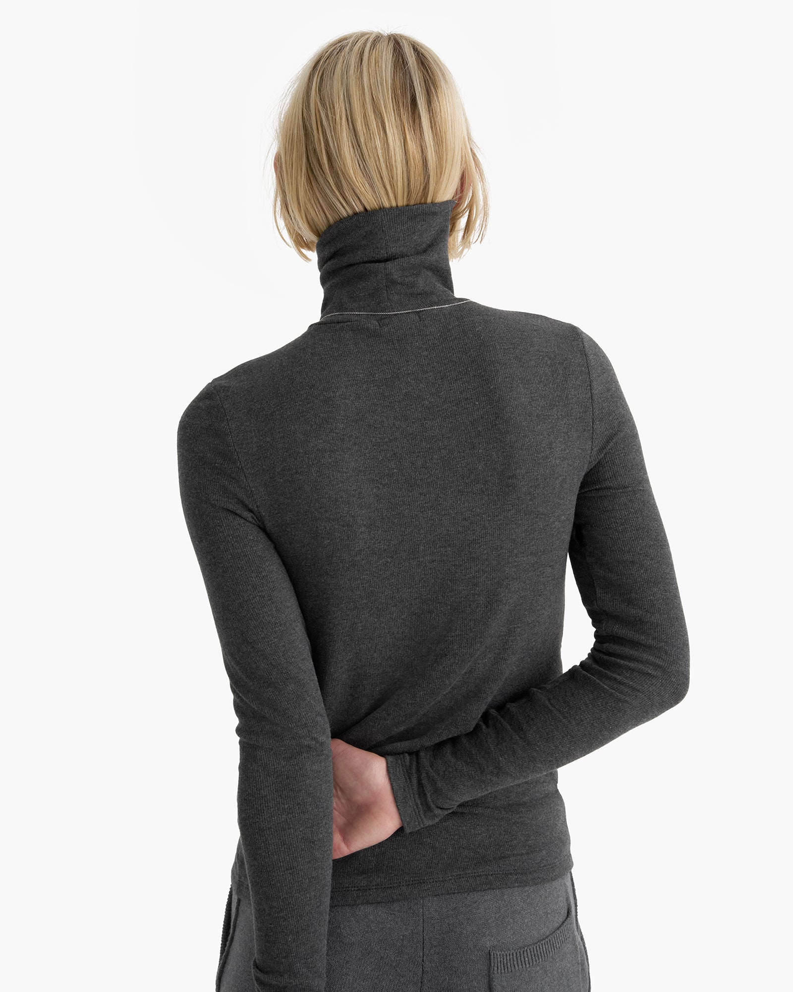 Modal Rib Turtle Neck - Heather Coal