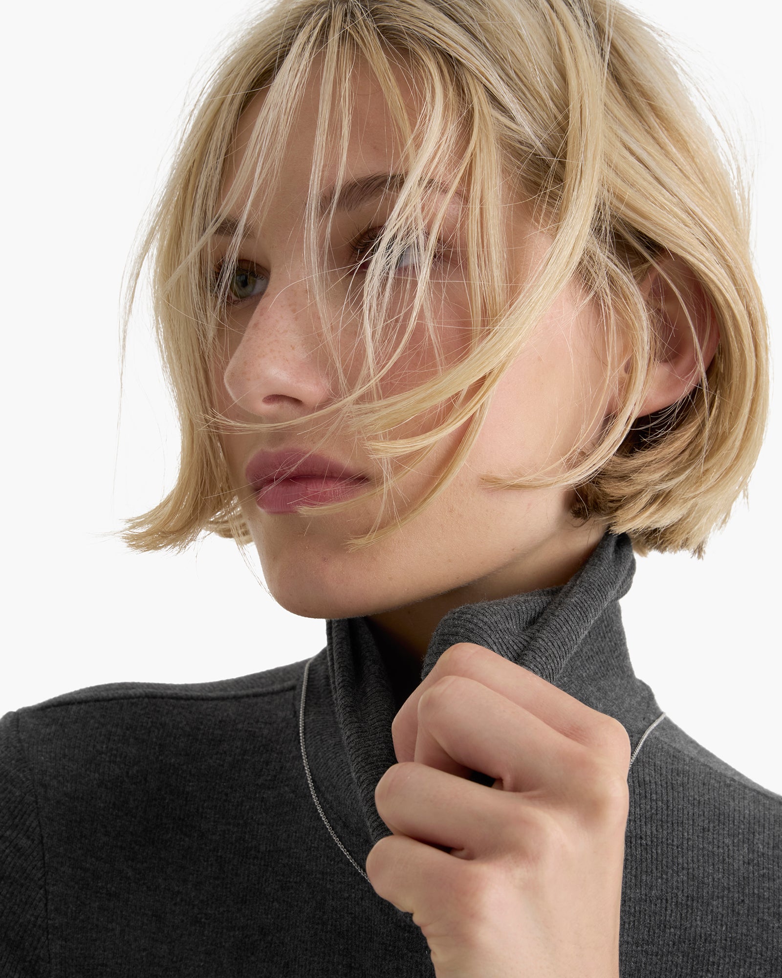 Modal Rib Turtle Neck - Heather Coal