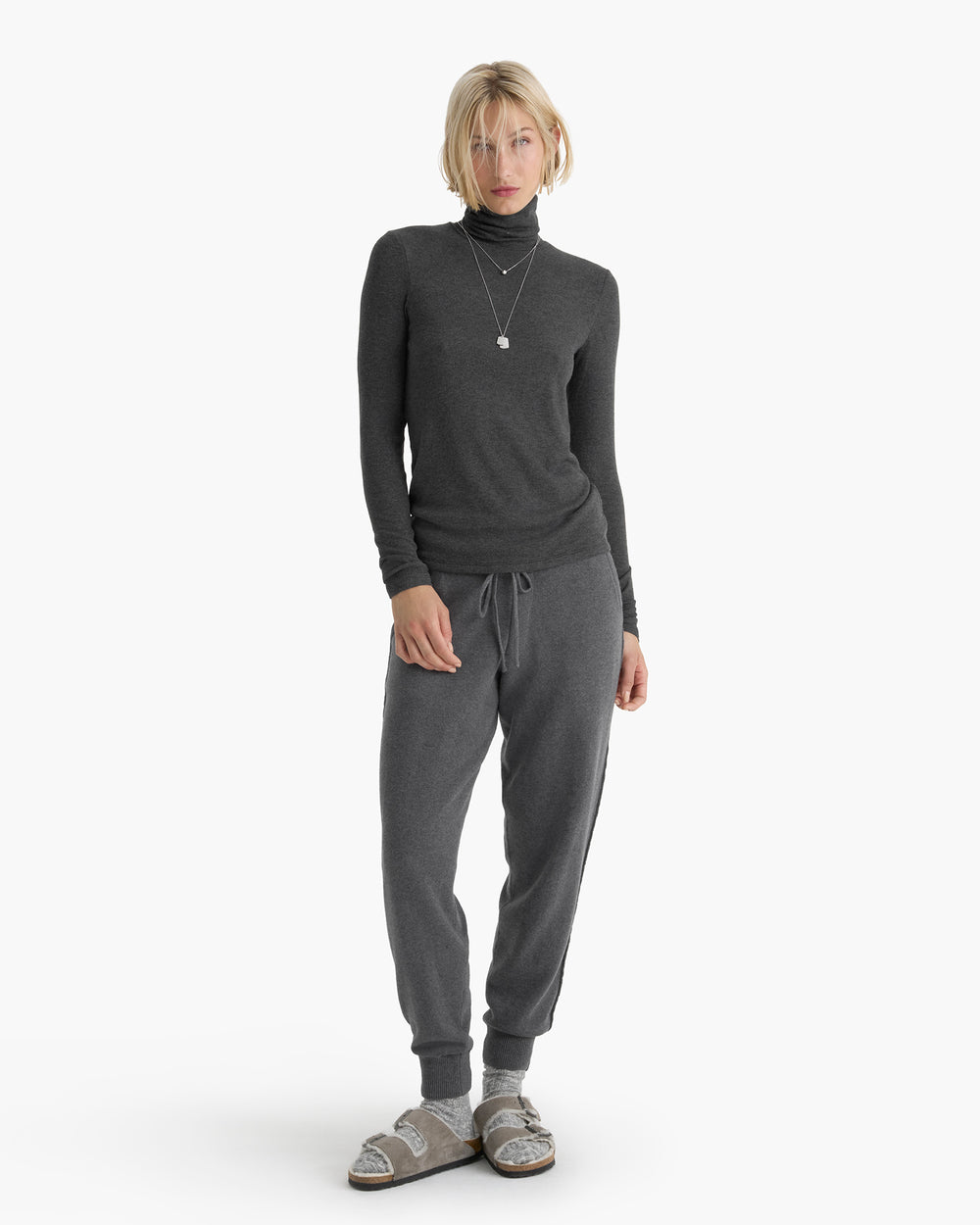 Modal Rib Turtle Neck - Heather Coal