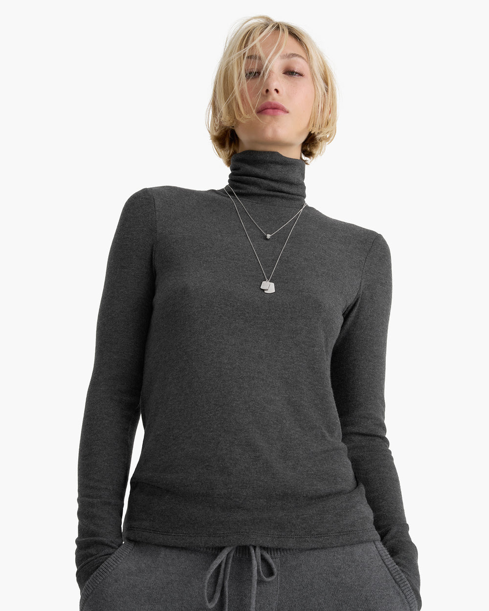 Modal Rib Turtle Neck - Heather Coal