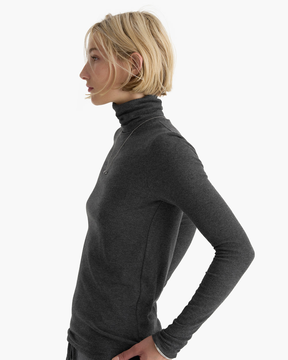 Modal Rib Turtle Neck - Heather Coal