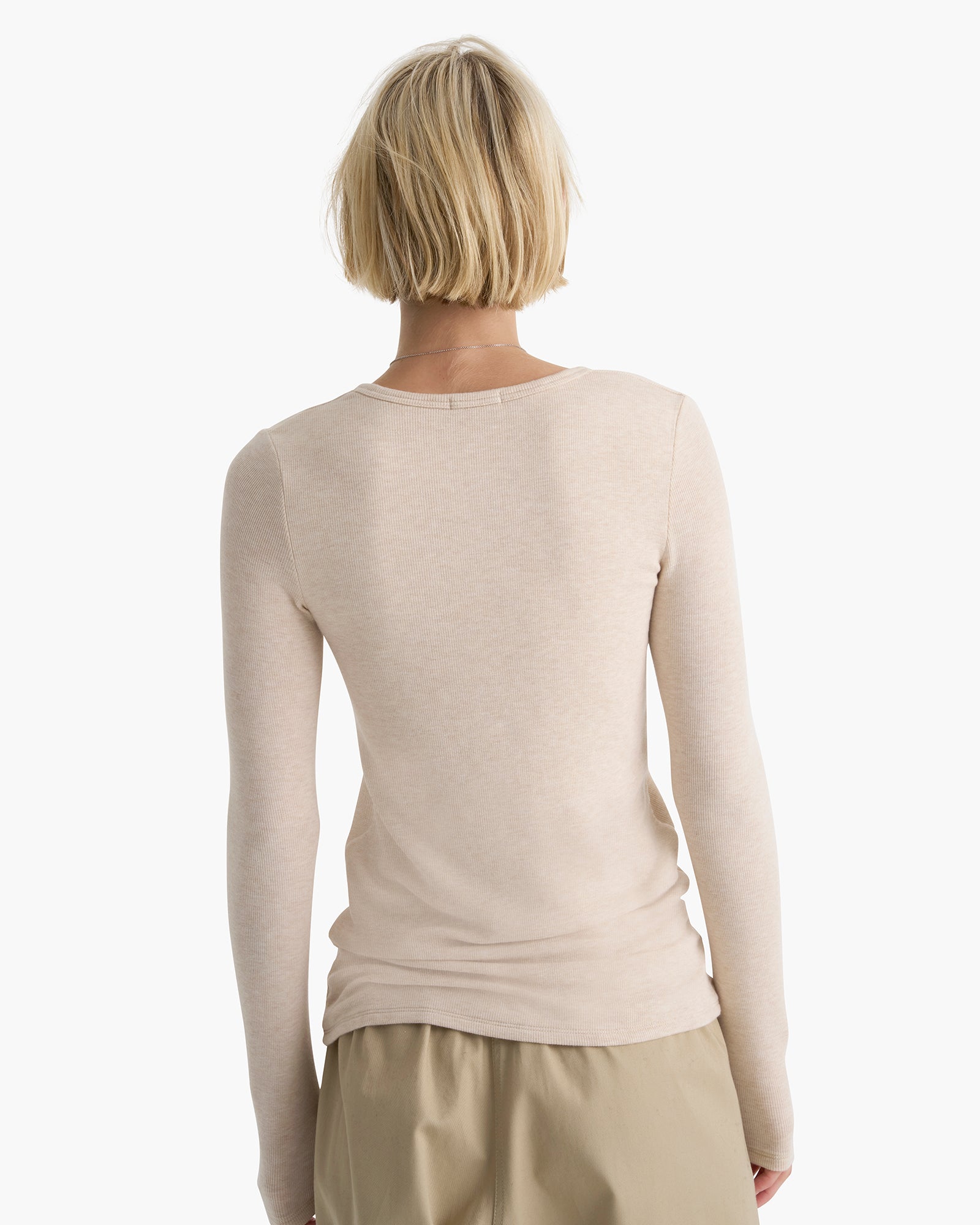 Modal Rib Henley -  Heather Soft Wheat
