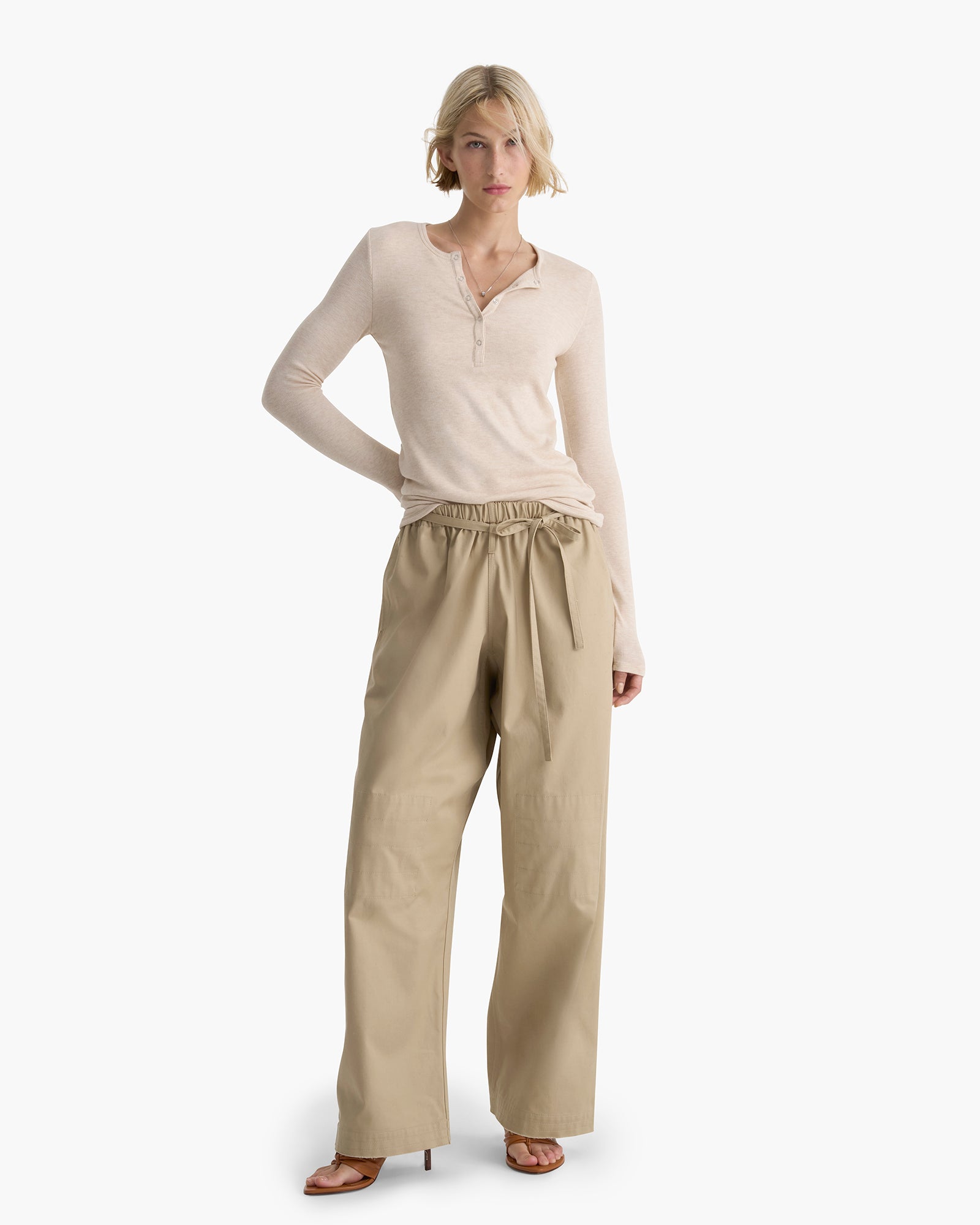 Modal Rib Henley -  Heather Soft Wheat