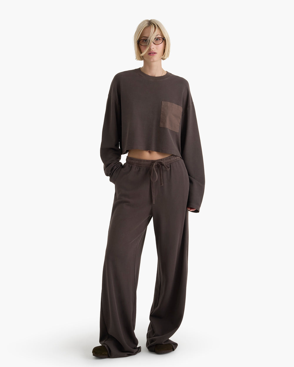 Mixed Media Pima Cotton Pique Lounge Pant - Dark Chocolate