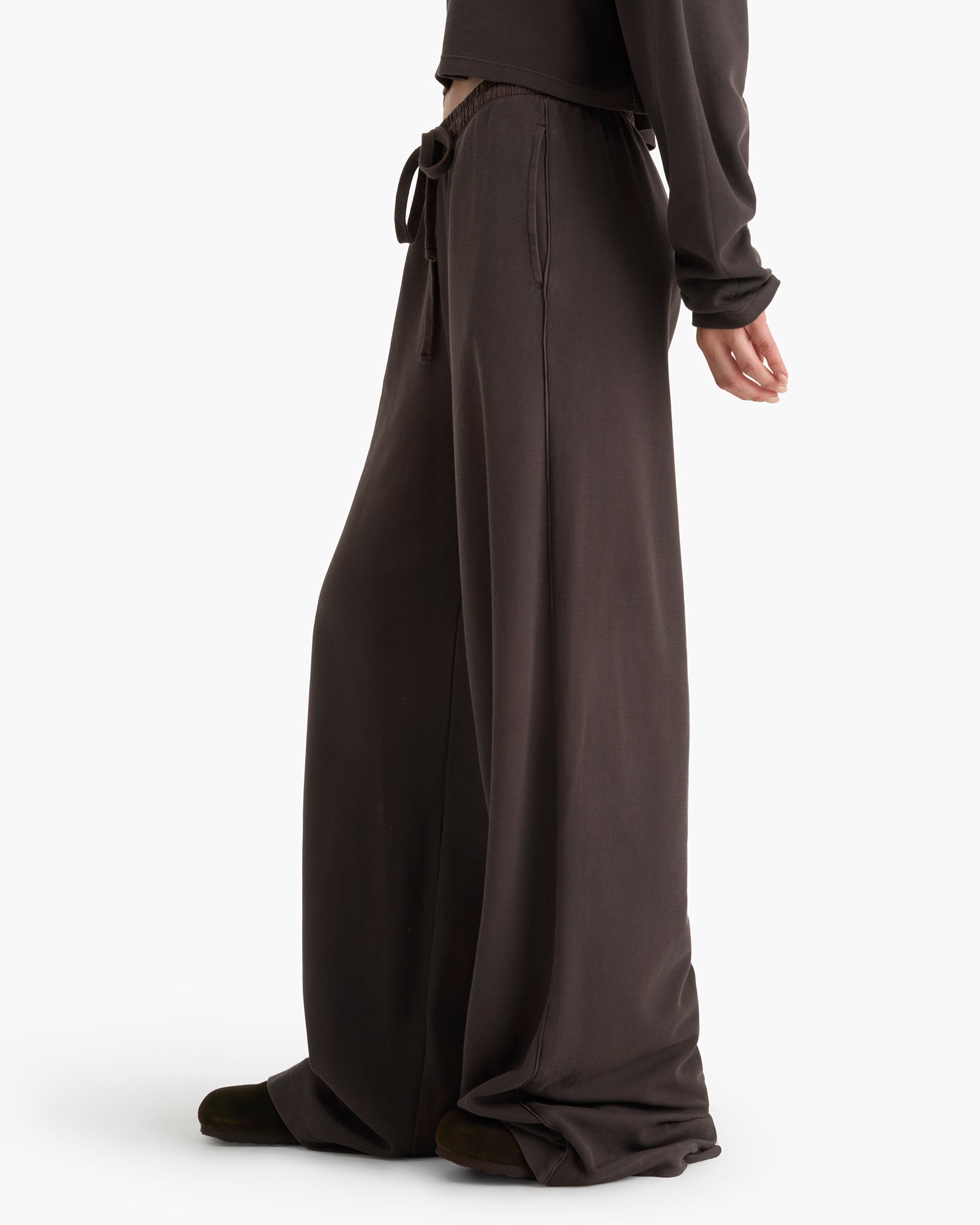 Mixed Media Pima Cotton Pique Lounge Pant - Dark Chocolate