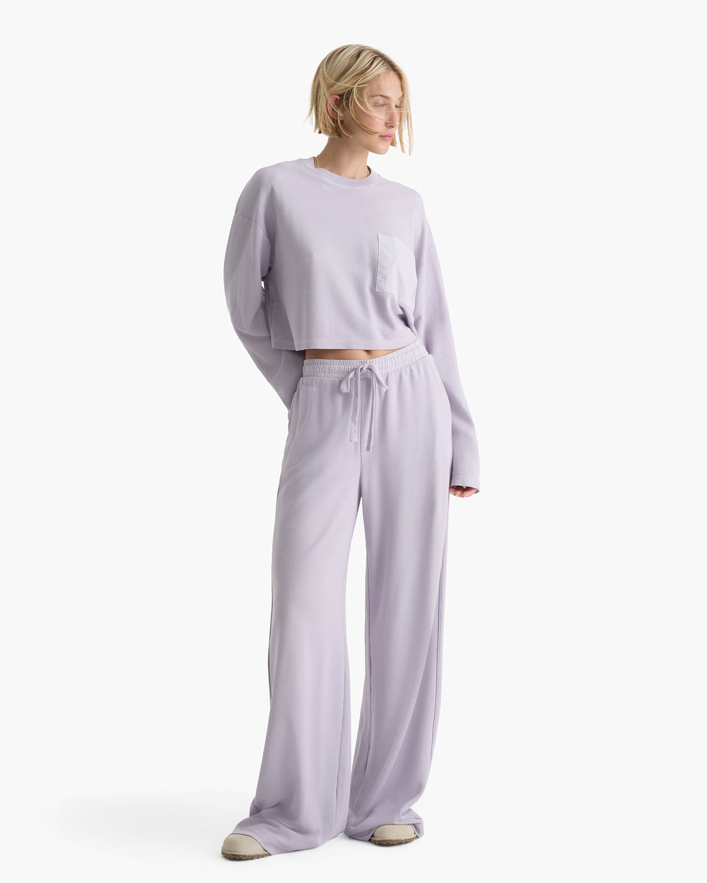 Mixed Media Pima Cotton Pique Lounge Pant - Faded Lavender