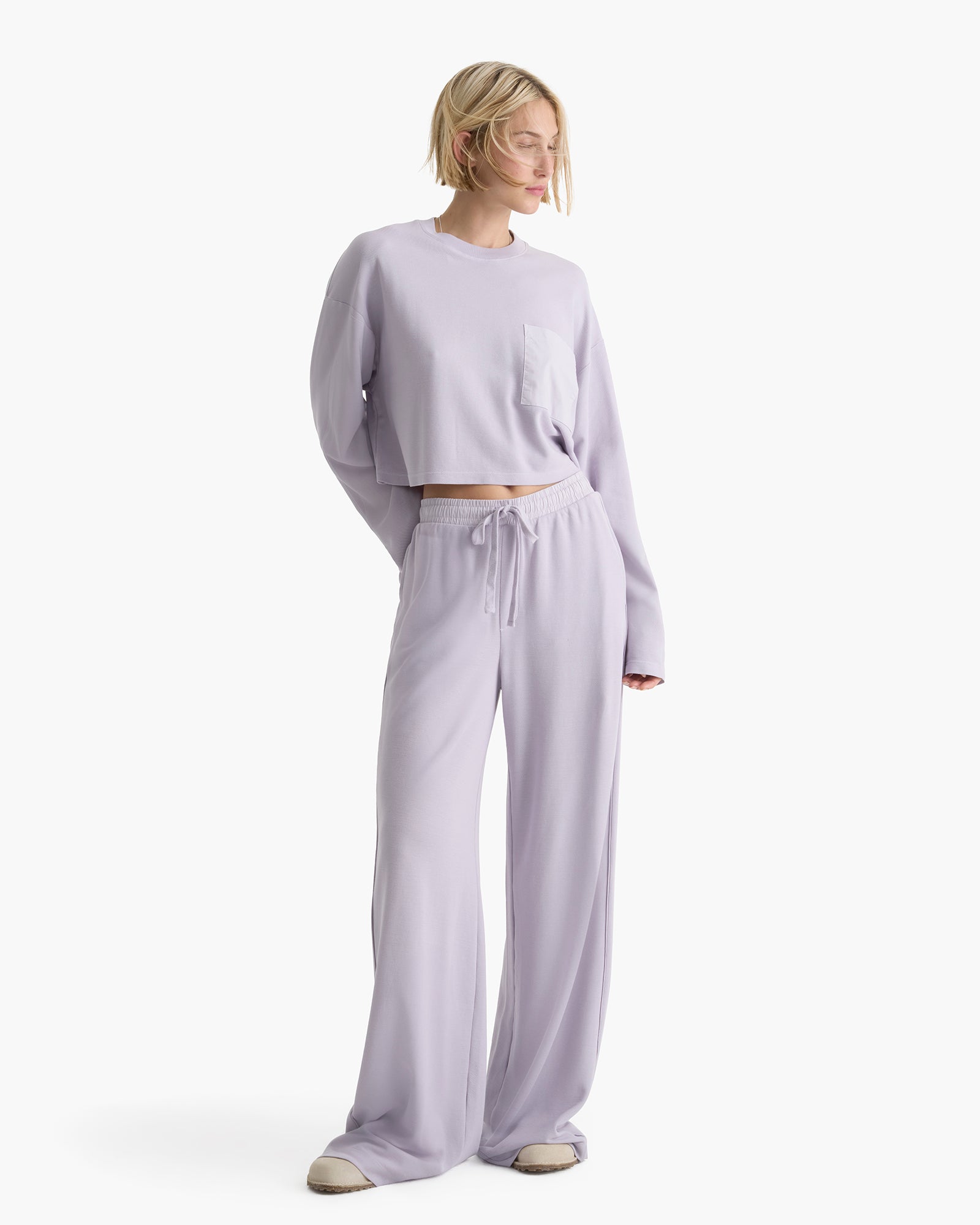 Mixed Media Pima Cotton Pique Lounge Pant - Faded Lavender