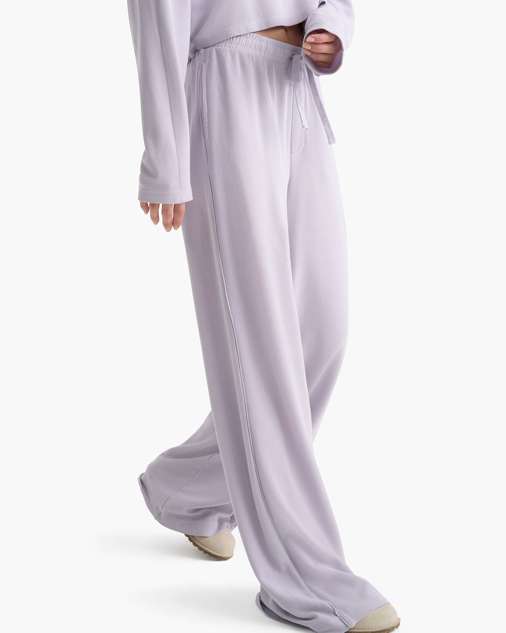 Mixed Media Pima Cotton Pique Lounge Pant - Faded Lavender