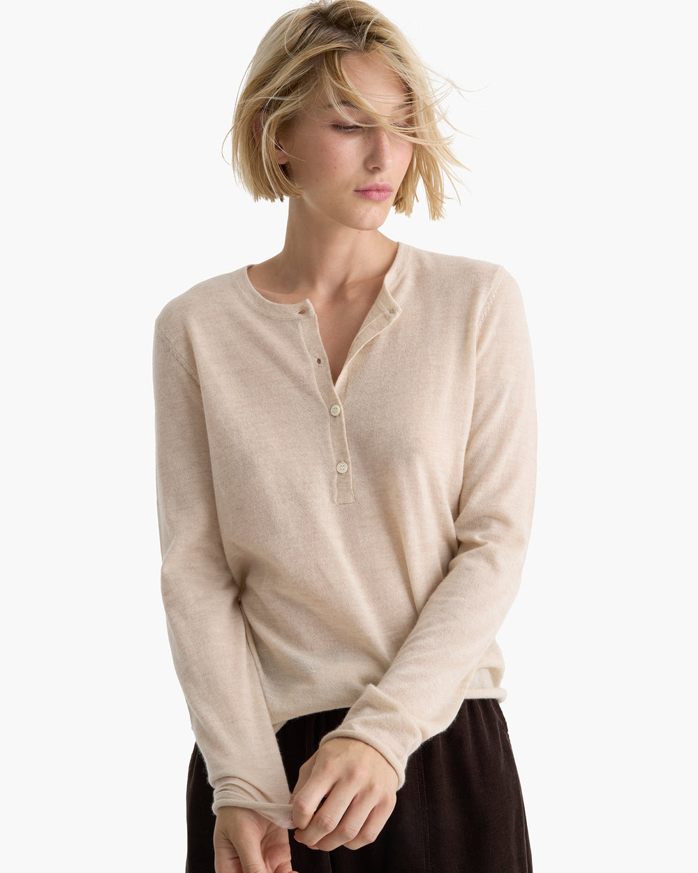Cashmere Henley Sweater - Heather Cream
