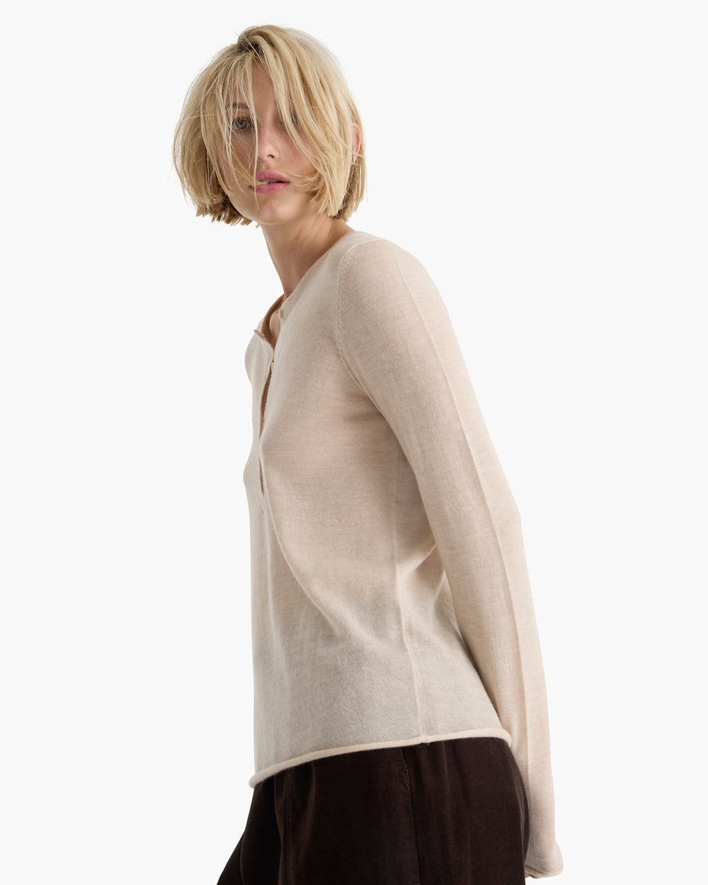 Cashmere Henley Sweater - Heather Cream