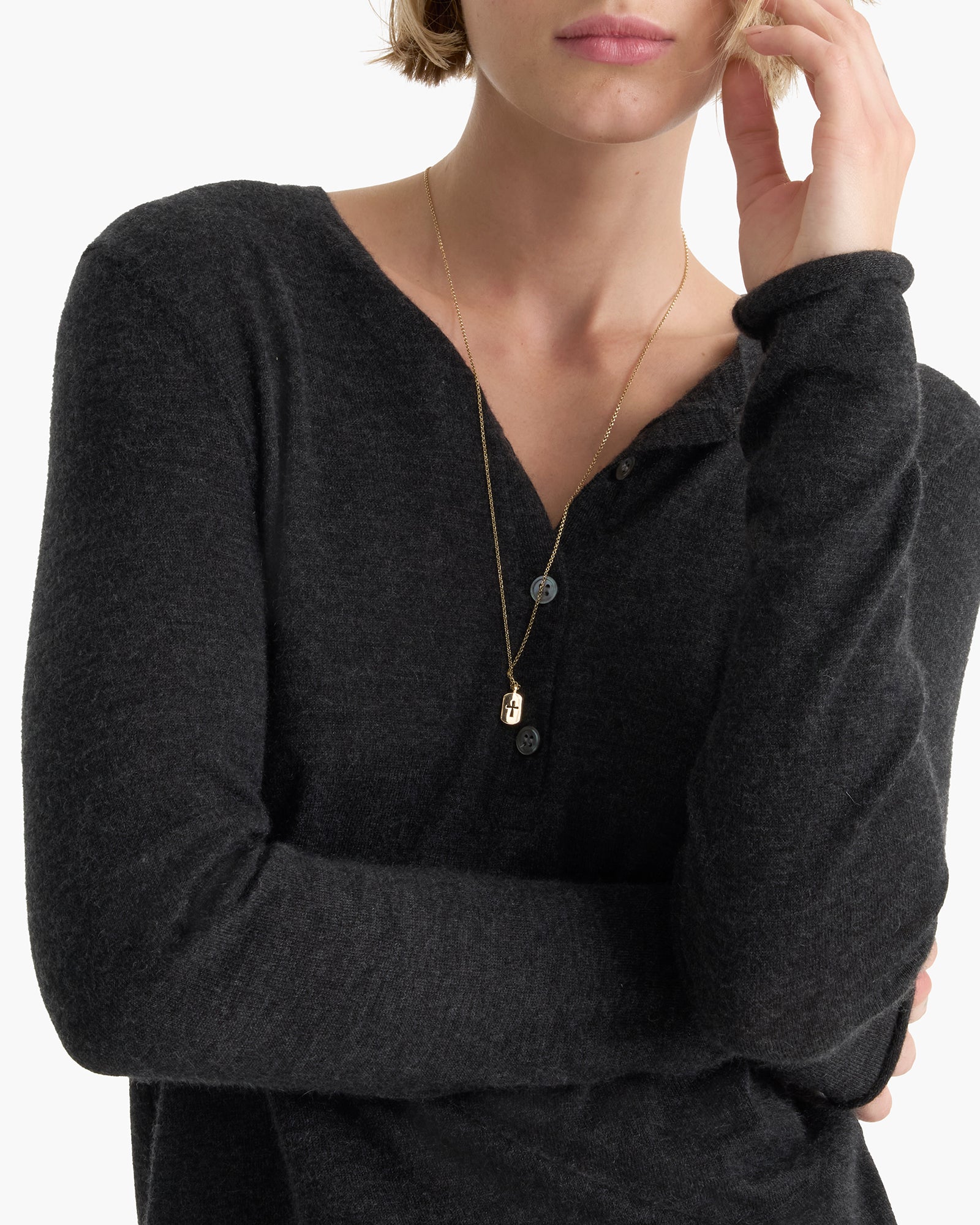 Cashmere Henley Sweater - Heather Dark Charcoal