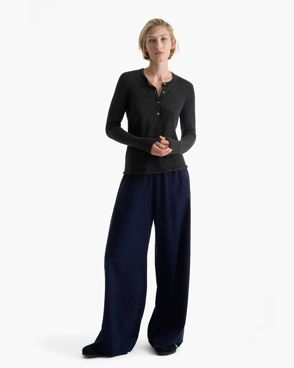 Cashmere Henley Sweater - Heather Dark Charcoal