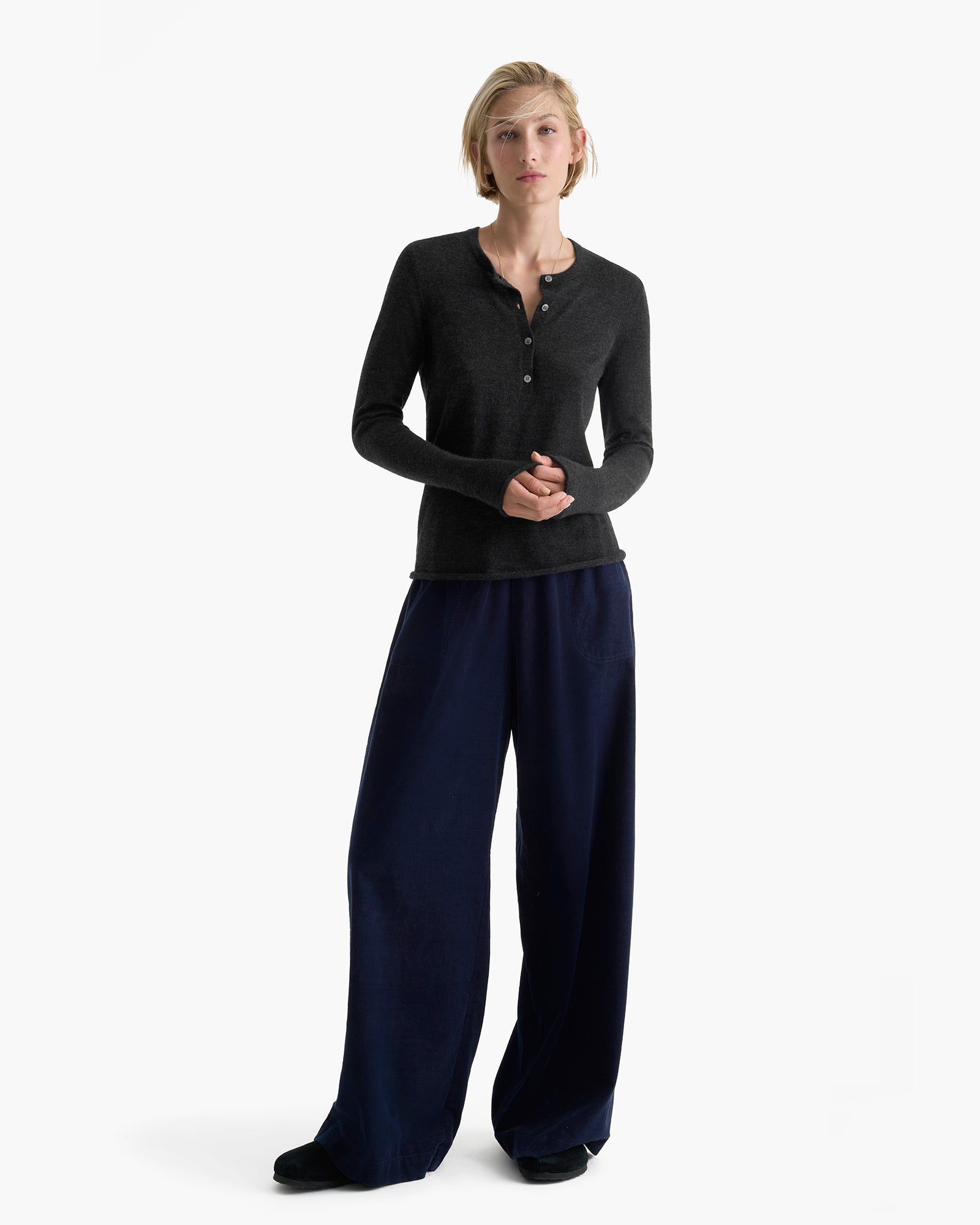 Cashmere Henley Sweater - Heather Dark Charcoal