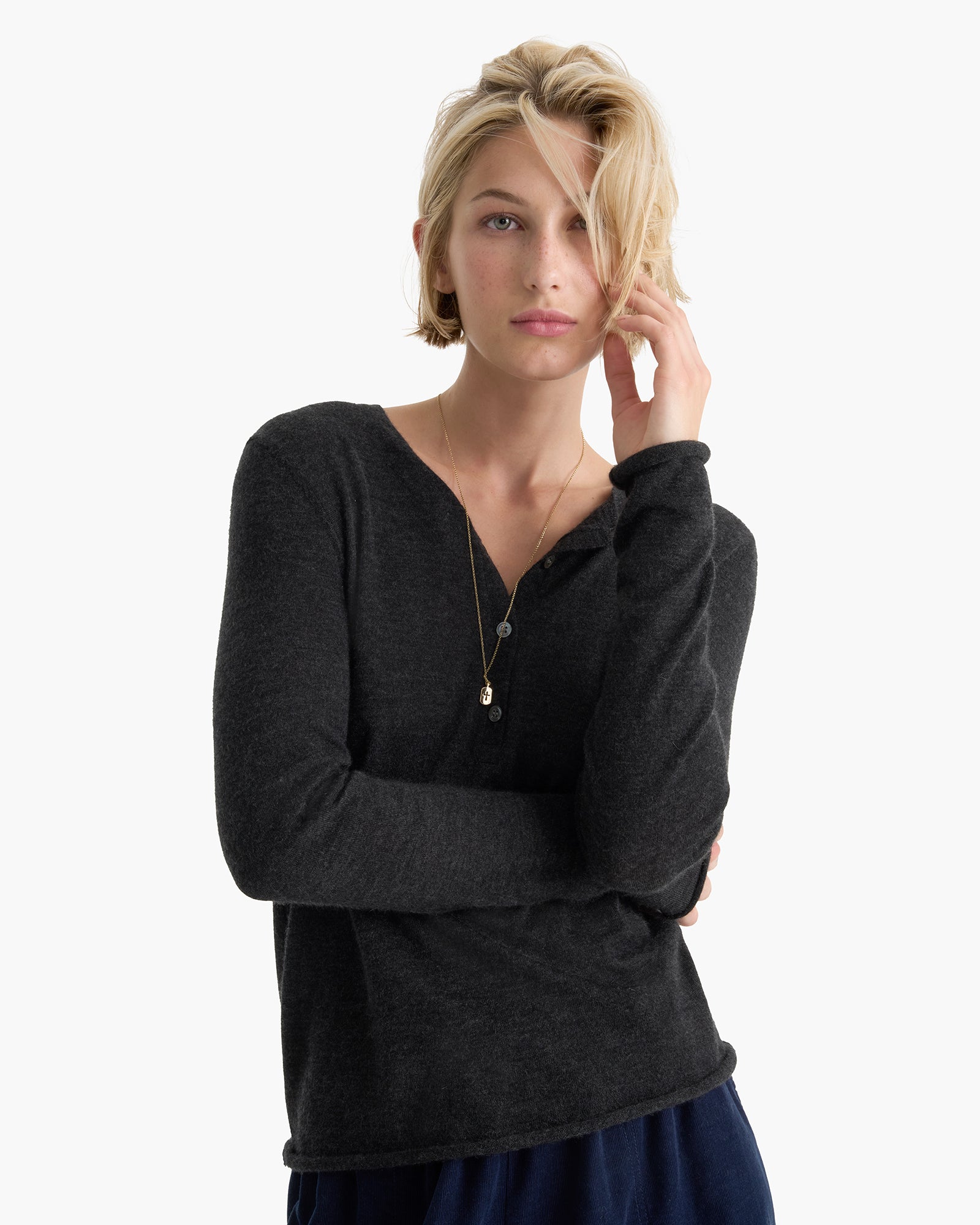 Cashmere Henley Sweater - Heather Dark Charcoal