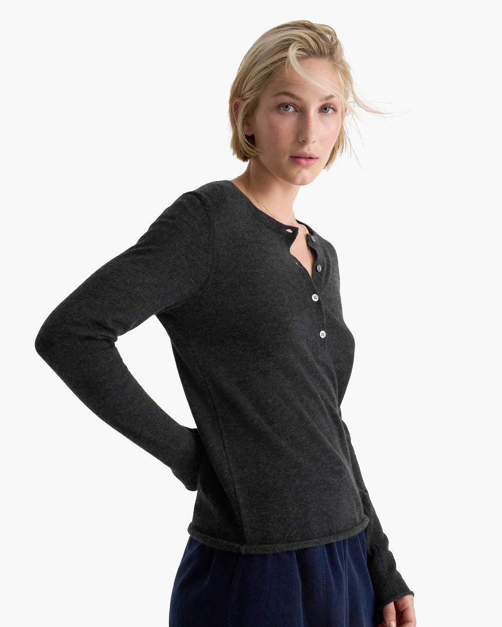 Cashmere Henley Sweater - Heather Dark Charcoal